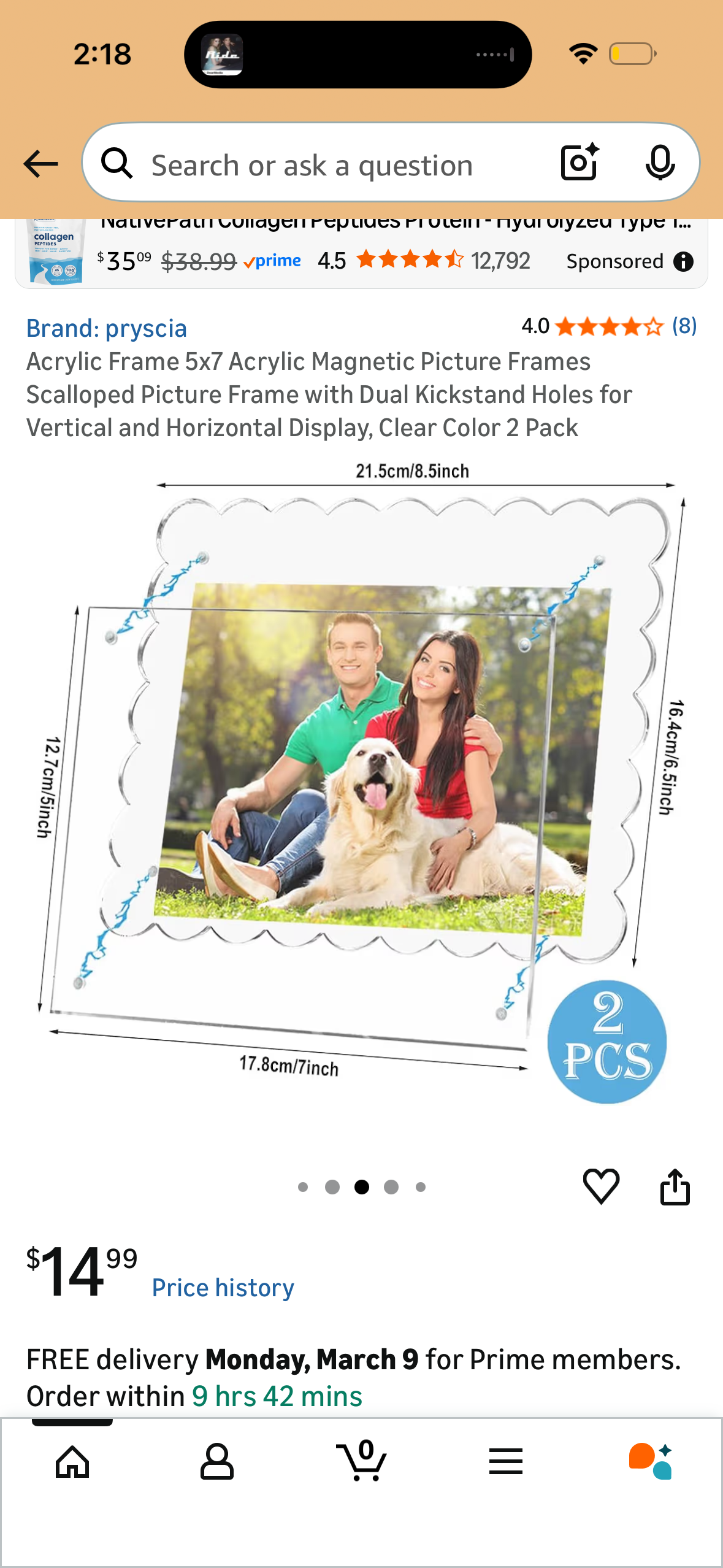 Acrylic Frame 5x7 Acrylic Magnetic Picture Frames Scalloped Picture Frame with Dual Kickstand Holes for Vertical and Horizontal Display, Clear Color 2 Pack