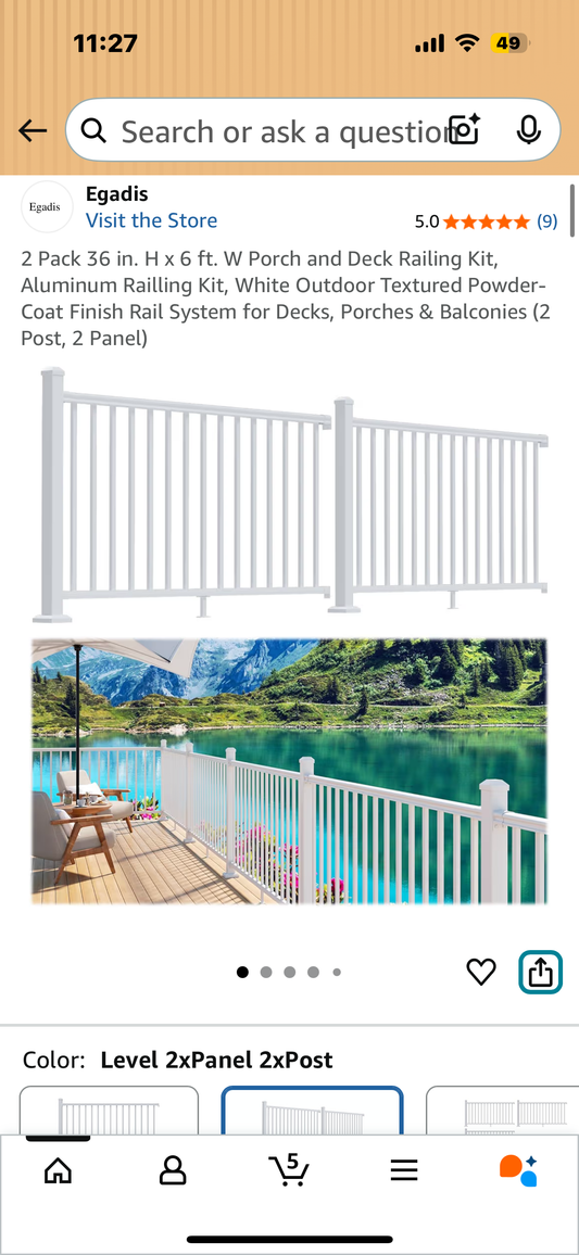 2 Pack 36 in. H x 6 ft. W Porch and Deck Railing Kit, Aluminum Railling Kit, White Outdoor Textured Powder-Coat Finish Rail System for Decks, Porches & Balconies (2 Post, 2 Panel) (G879)