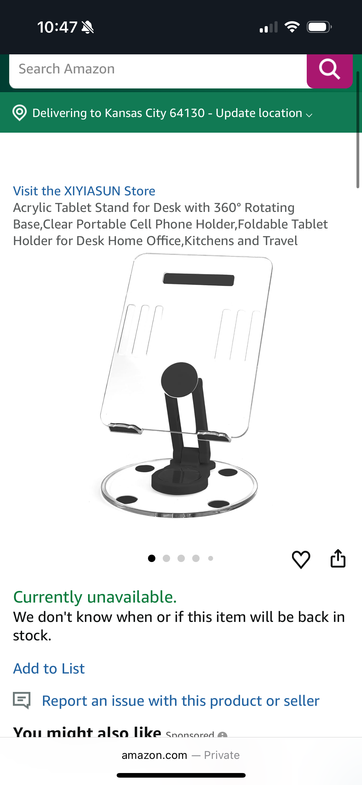 Acrylic Tablet Stand for Desk with 360° Rotating Base,Clear Portable Cell Phone Holder,Foldable Tablet Holder for Desk Home Office,Kitchens and Travel