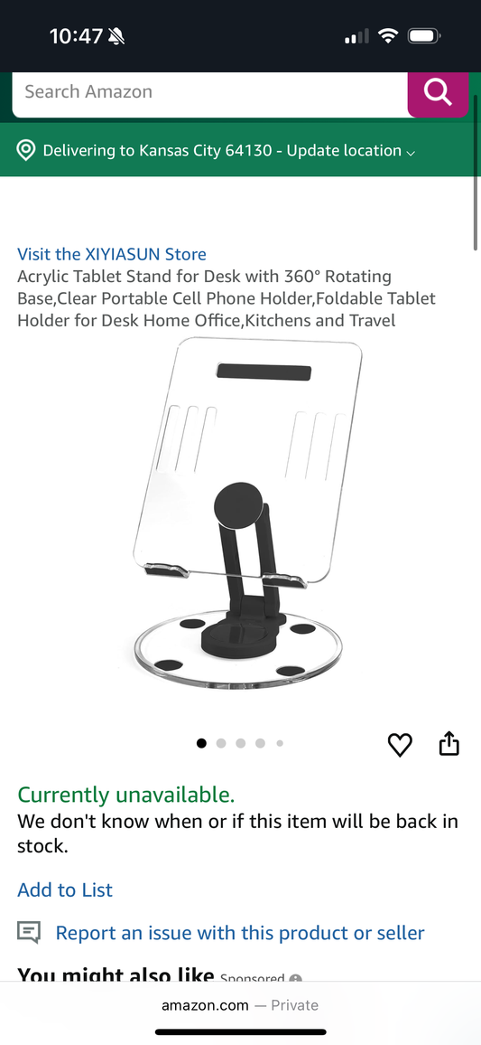 Acrylic Tablet Stand for Desk with 360° Rotating Base,Clear Portable Cell Phone Holder,Foldable Tablet Holder for Desk Home Office,Kitchens and Travel