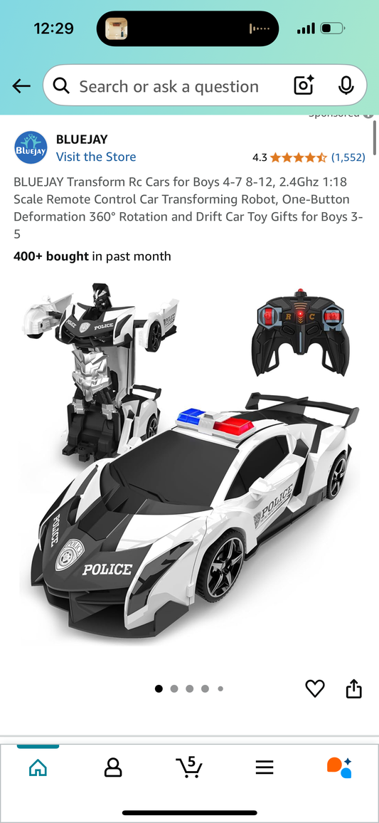 BLUEJAY Transform Rc Cars for Boys 4-7 8-12, 2.4Ghz 1:18 Scale Remote Control Car Transforming Robot, One-Button Deformation 360° Rotation and Drift Car Toy Gifts for Boys 3-5