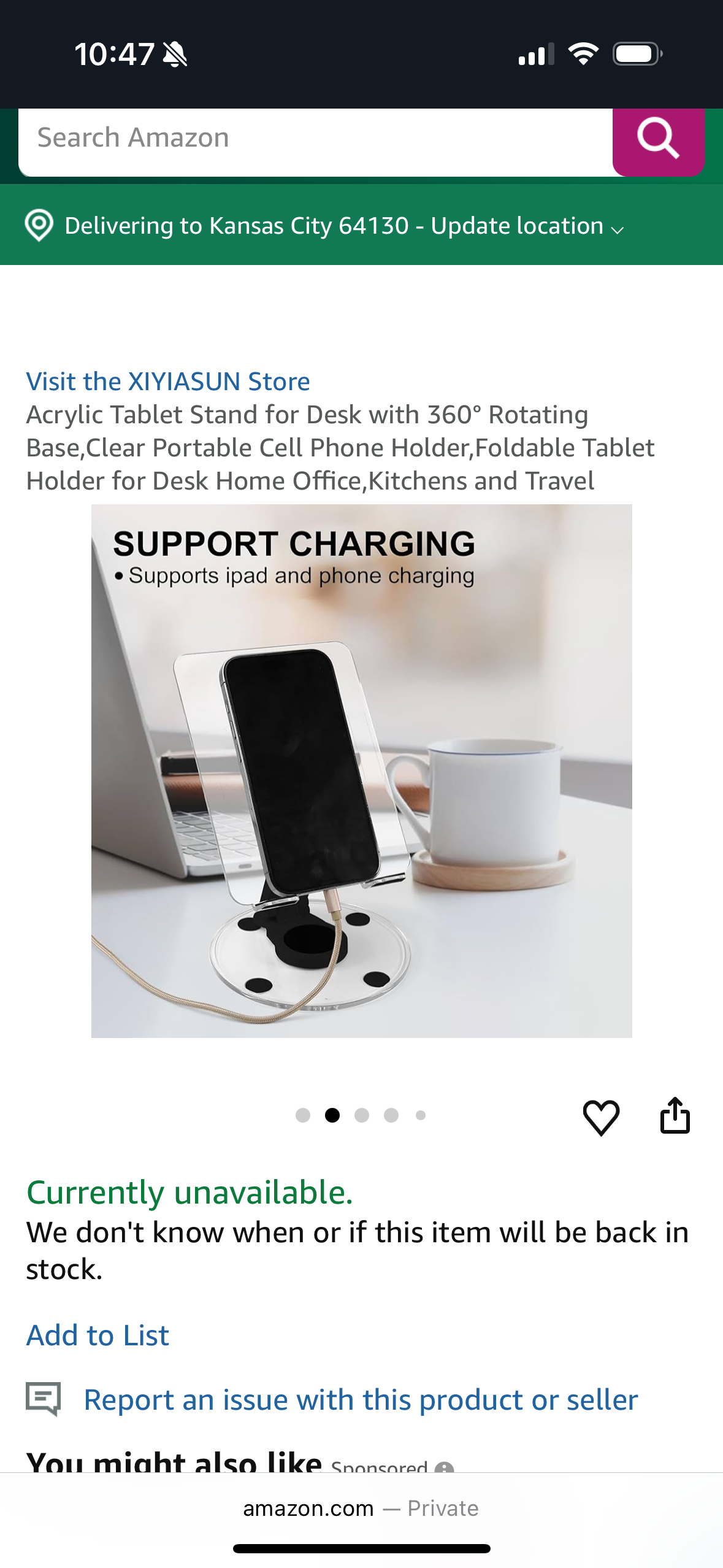 Acrylic Tablet Stand for Desk with 360° Rotating Base,Clear Portable Cell Phone Holder,Foldable Tablet Holder for Desk Home Office,Kitchens and Travel