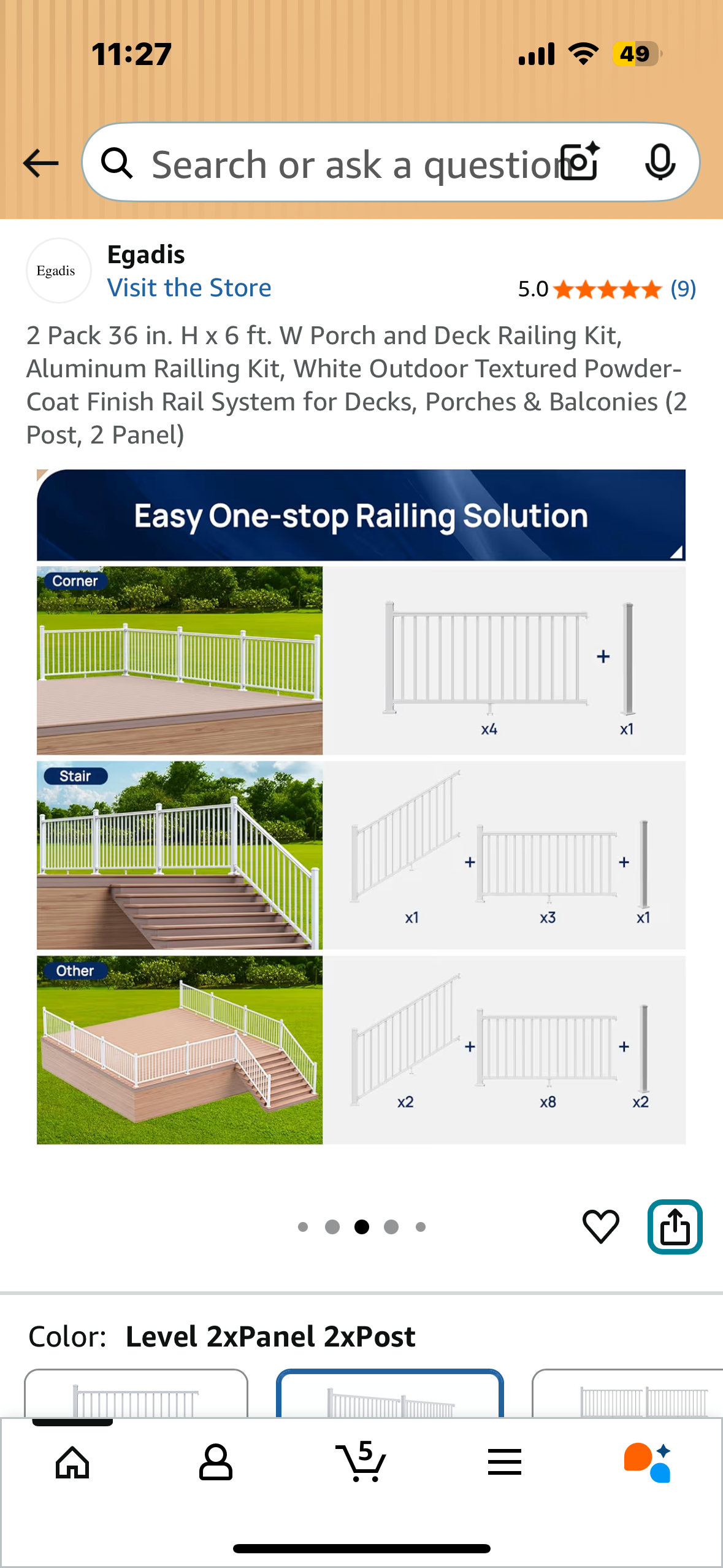2 Pack 36 in. H x 6 ft. W Porch and Deck Railing Kit, Aluminum Railling Kit, White Outdoor Textured Powder-Coat Finish Rail System for Decks, Porches & Balconies (2 Post, 2 Panel) (G879)