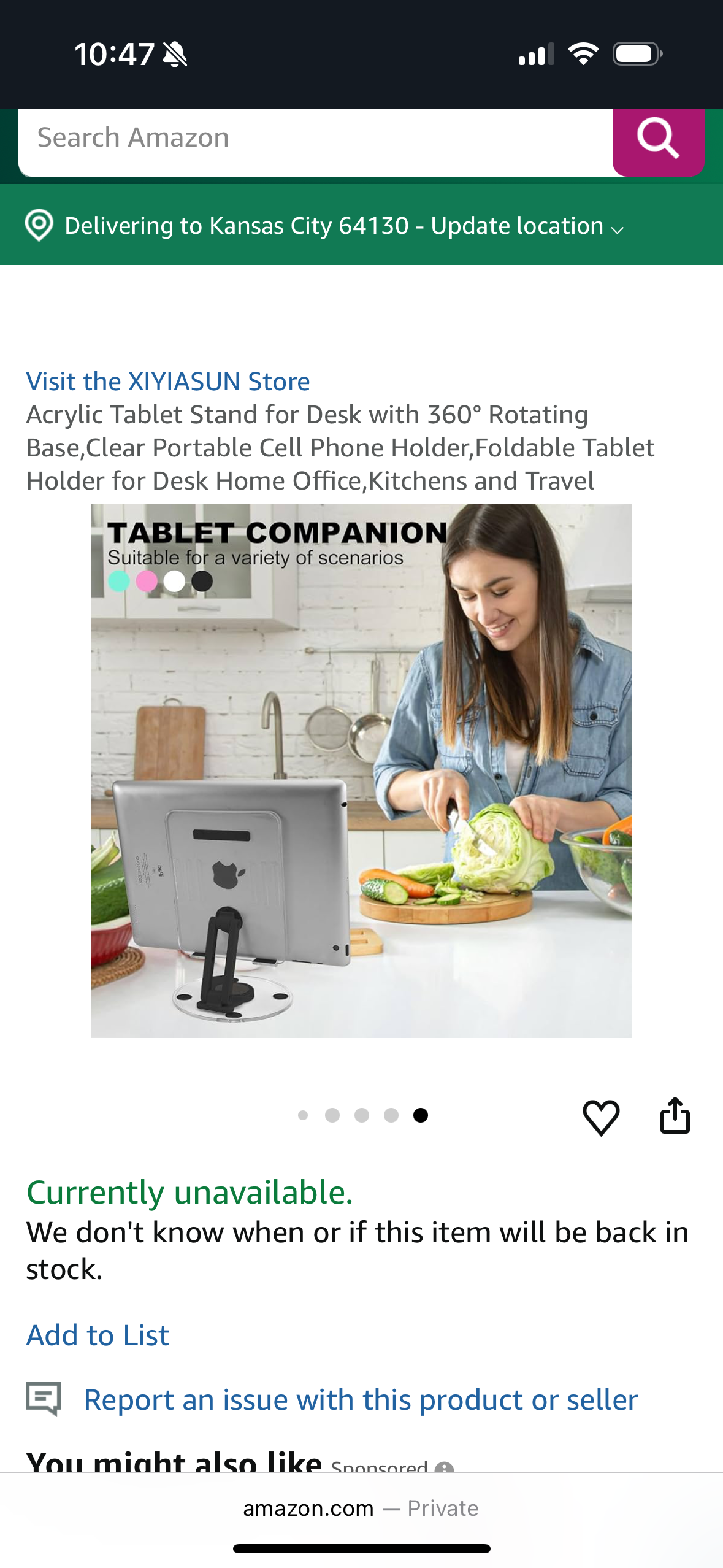 Acrylic Tablet Stand for Desk with 360° Rotating Base,Clear Portable Cell Phone Holder,Foldable Tablet Holder for Desk Home Office,Kitchens and Travel