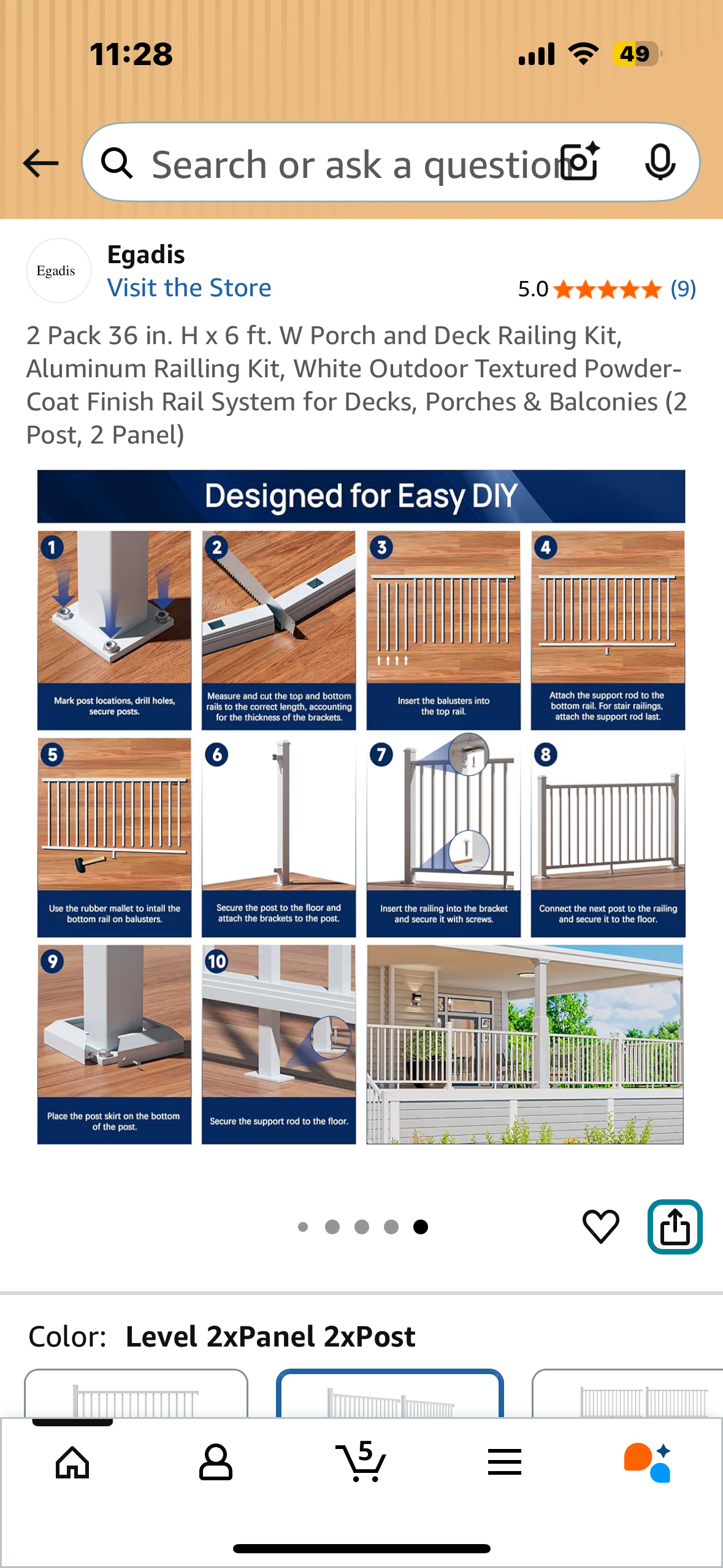 2 Pack 36 in. H x 6 ft. W Porch and Deck Railing Kit, Aluminum Railling Kit, White Outdoor Textured Powder-Coat Finish Rail System for Decks, Porches & Balconies (2 Post, 2 Panel) (G879)