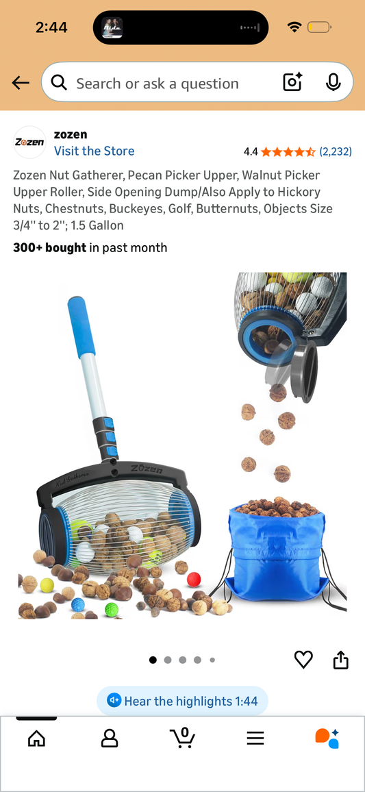 Zozen Nut Gatherer, Pecan Picker Upper, Walnut Picker Upper Roller, Side Opening Dump/Also Apply to Hickory Nuts, Chestnuts, Buckeyes, Golf, Butternuts, Objects Size 3/4'' to 2''; 1.5 Gallon