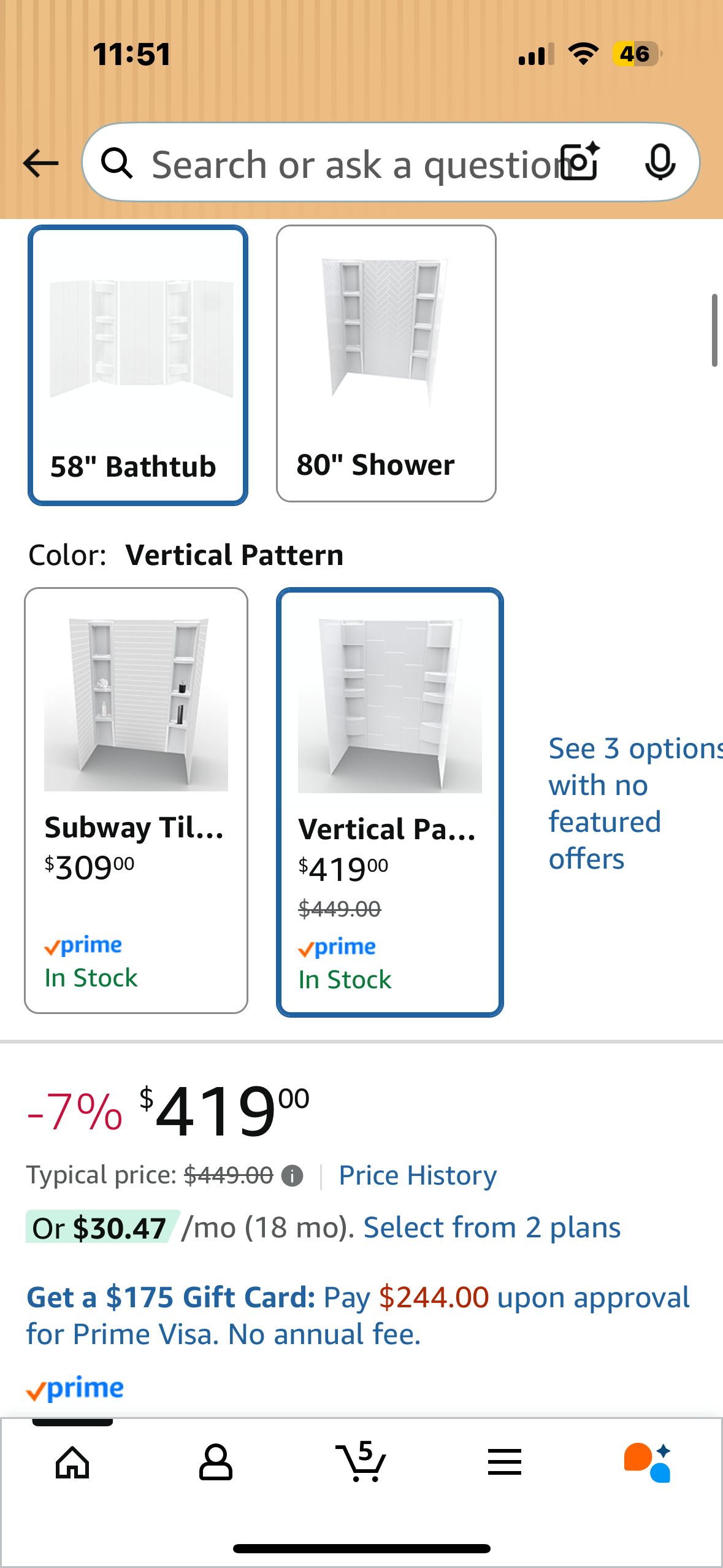 White Acrylic Tub Wall Surround 32"x 60"x 58" - Waterproof, Easy-to-Install, Two Shelf Units Kit Included, Bathtub Wall Surround Panels - Vertical Pattern, (B1123)
