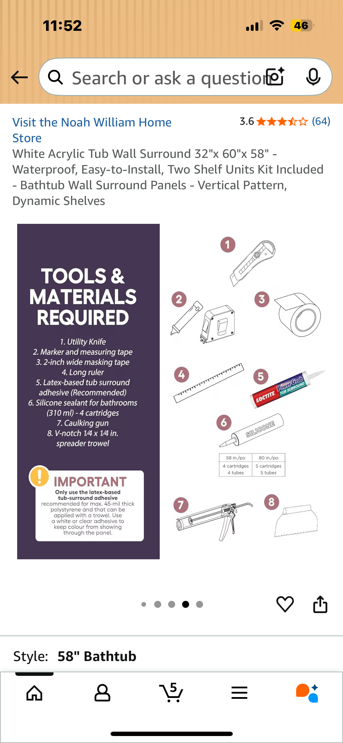 White Acrylic Tub Wall Surround 32"x 60"x 58" - Waterproof, Easy-to-Install, Two Shelf Units Kit Included, Bathtub Wall Surround Panels - Vertical Pattern, (B1123)