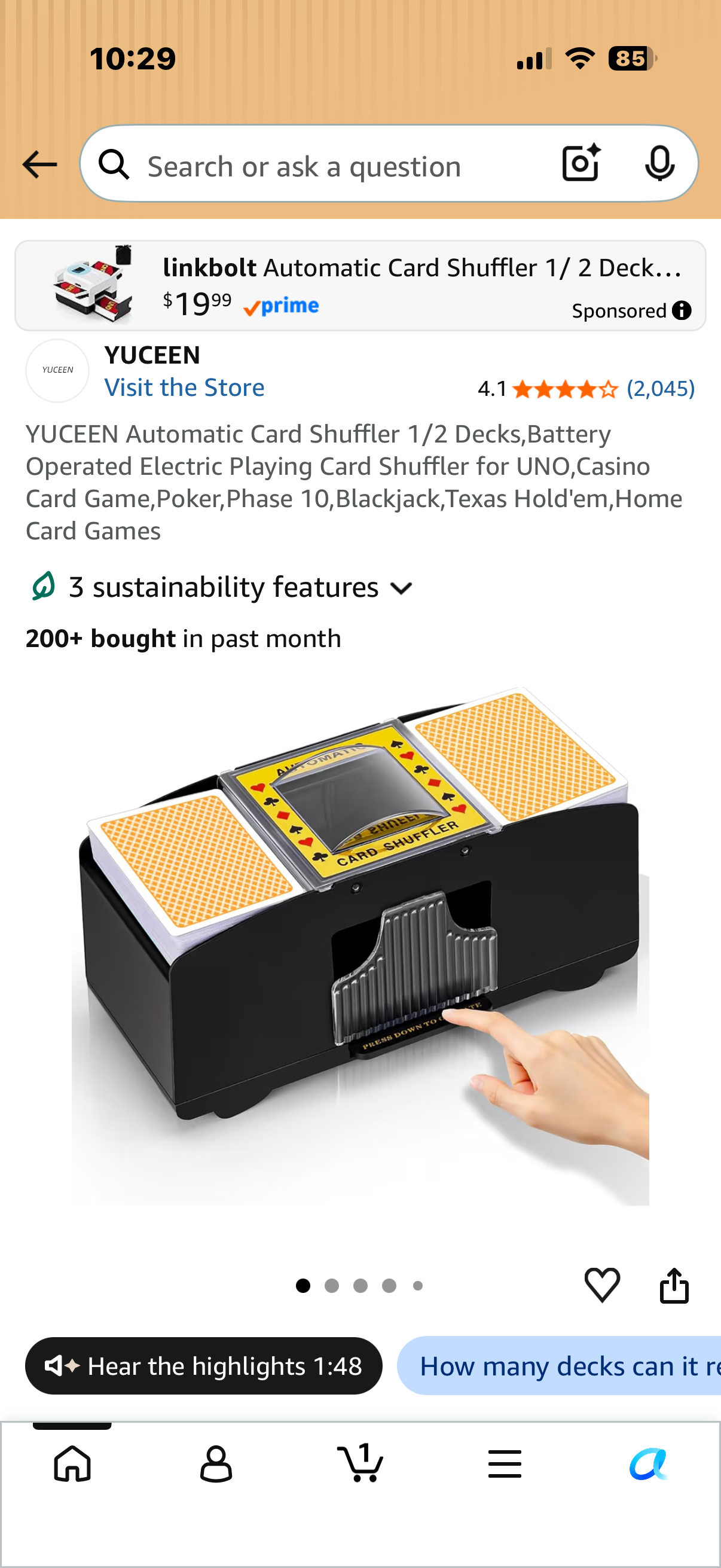 YUCEEN Automatic Card Shuffler 1/2 Decks,Battery Operated Electric Playing Card Shuffler for UNO,Casino Card Game,Poker,Phase 10,Blackjack,Texas Hold'em,Home Card Games