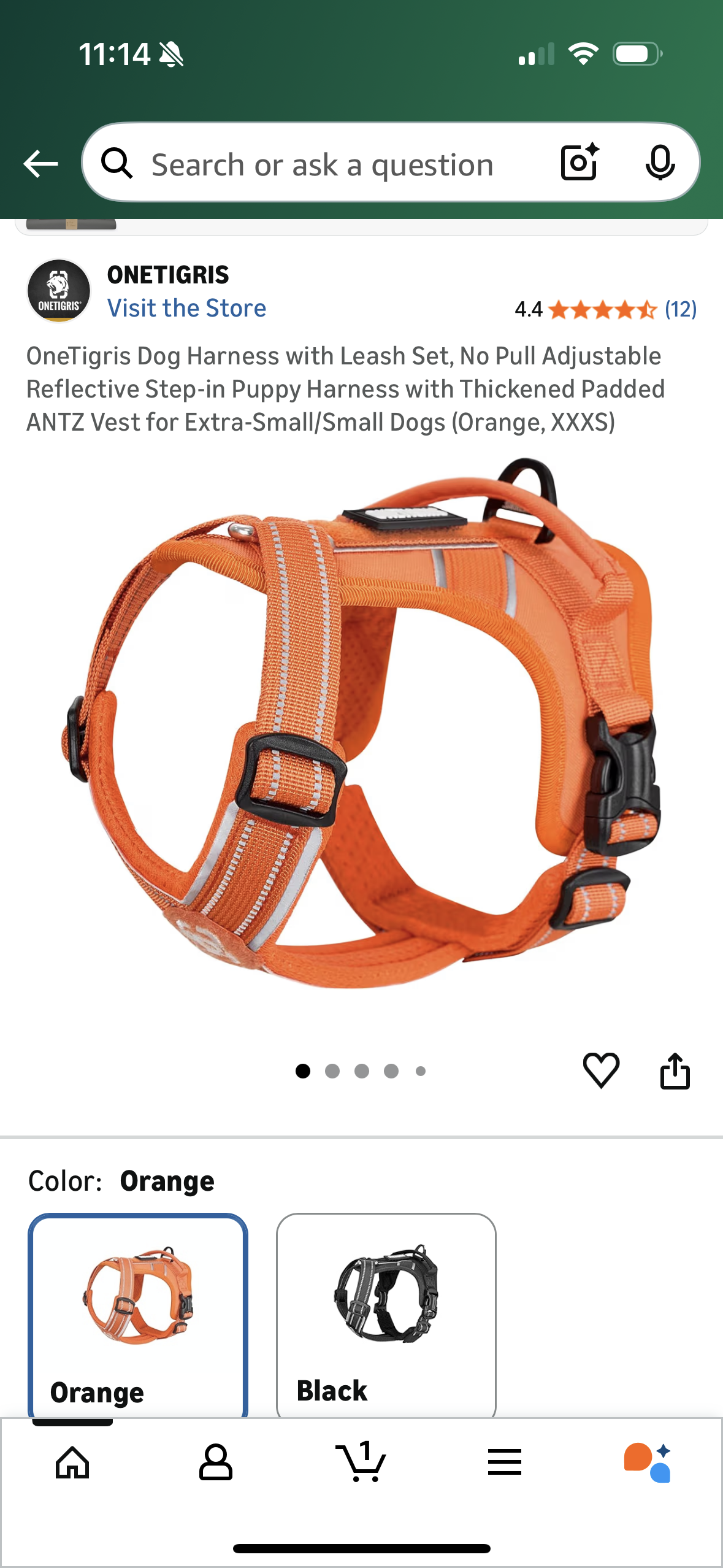 OneTigris Dog Harness with Leash Set, No Pull Adjustable Reflective Step-in Puppy Harness with Thickened Padded ANTZ Vest for Extra-Small/Small Dogs (Orange, XXXS)