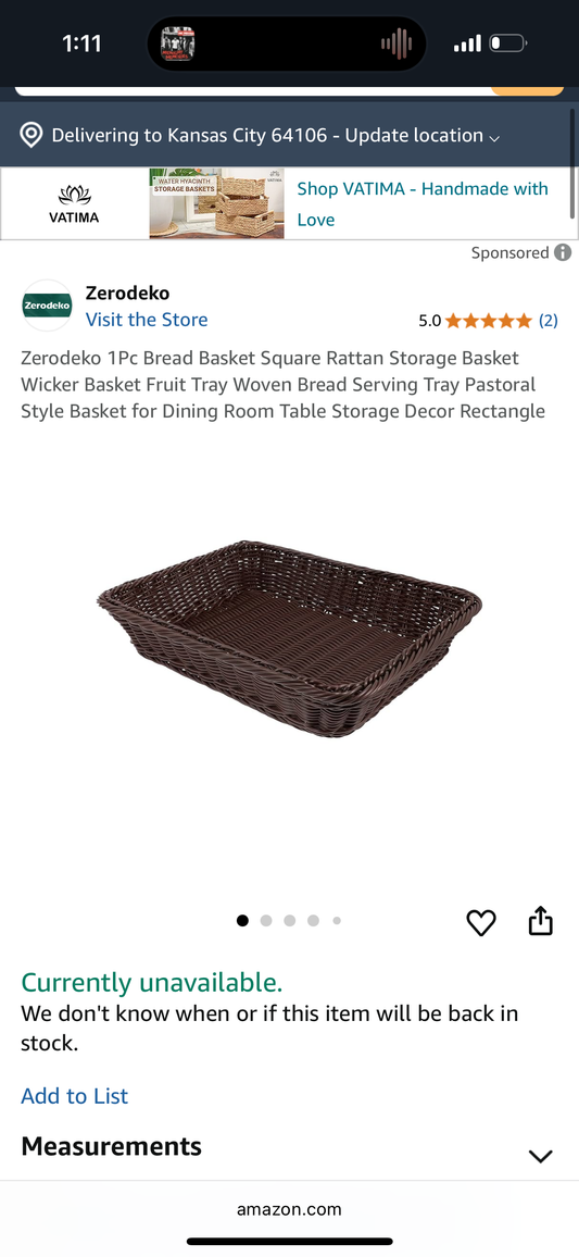 Zerodeko 1Pc Bread Basket Square Rattan Storage Basket Wicker Basket Fruit Tray Woven Bread Serving Tray Pastoral Style Basket for Dining Room Table Storage Decor Rectangle