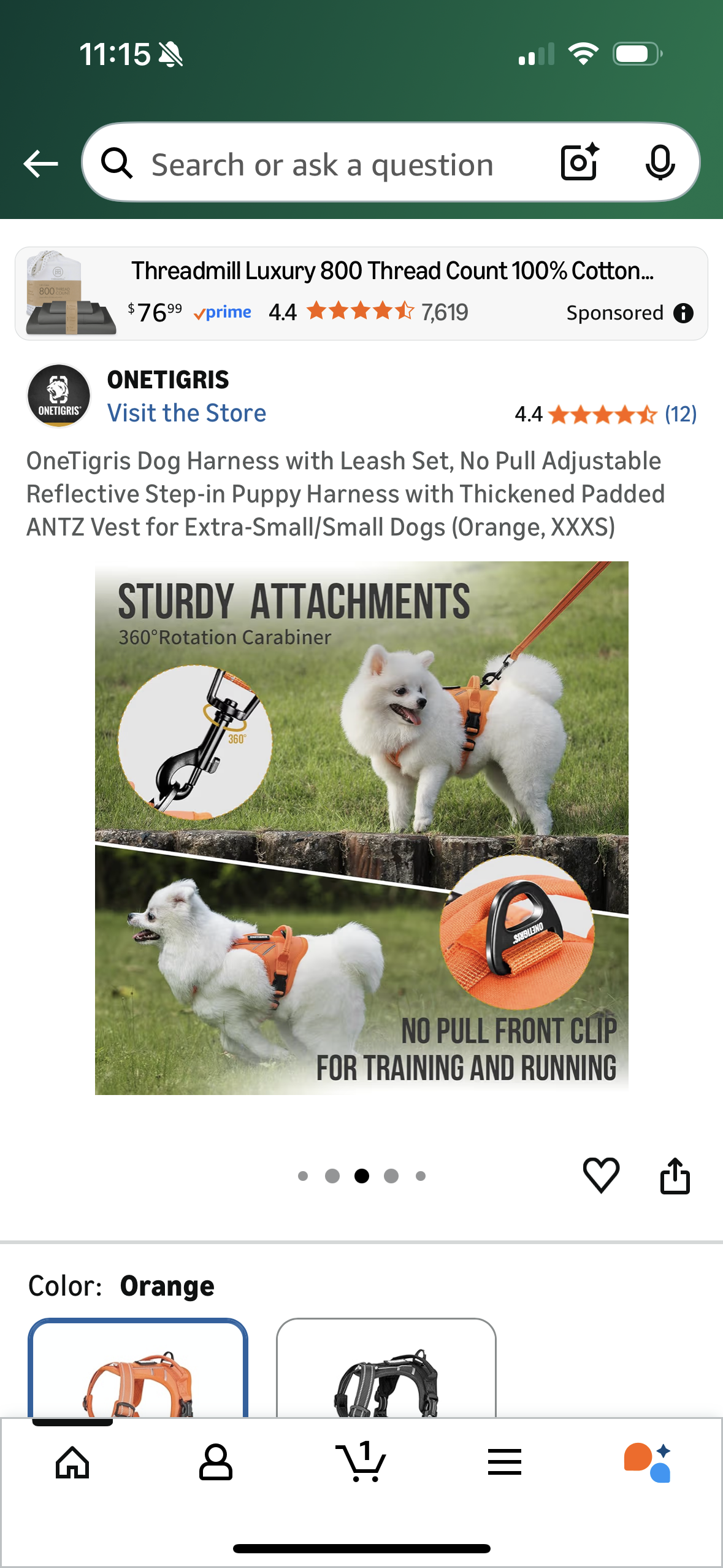 OneTigris Dog Harness with Leash Set, No Pull Adjustable Reflective Step-in Puppy Harness with Thickened Padded ANTZ Vest for Extra-Small/Small Dogs (Orange, XXXS)