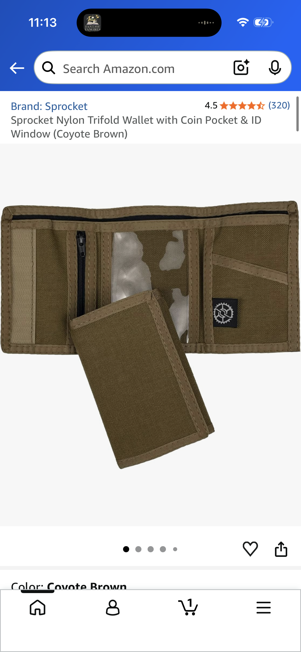 Sprocket Nylon Trifold Wallet with Coin Pocket & ID Window (Coyote Brown)