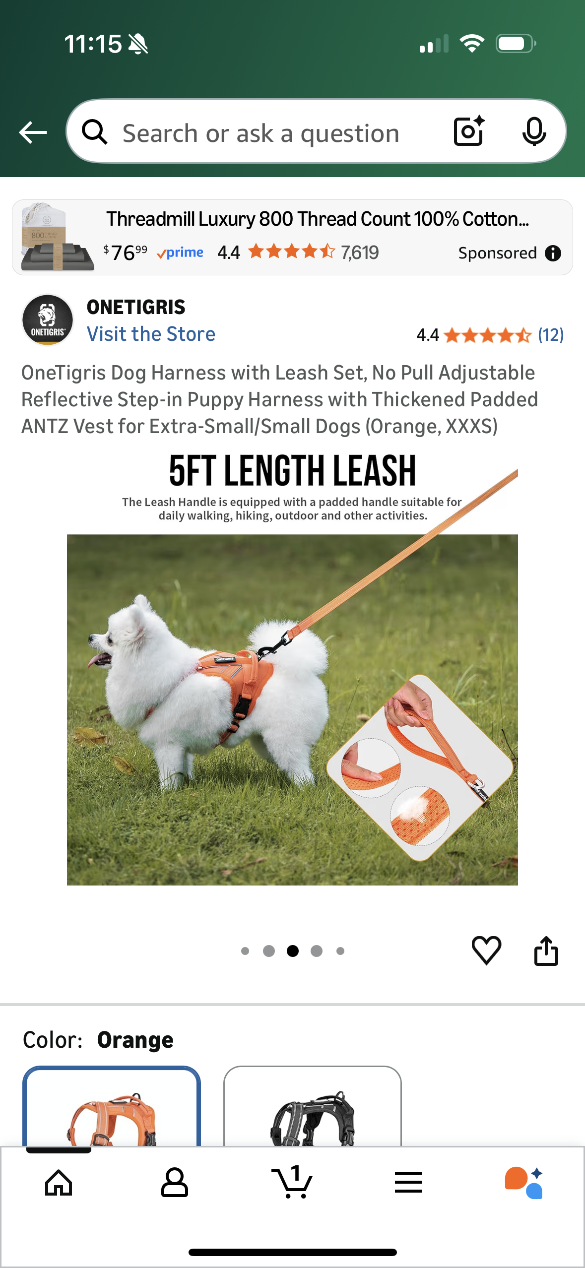 OneTigris Dog Harness with Leash Set, No Pull Adjustable Reflective Step-in Puppy Harness with Thickened Padded ANTZ Vest for Extra-Small/Small Dogs (Orange, XXXS)