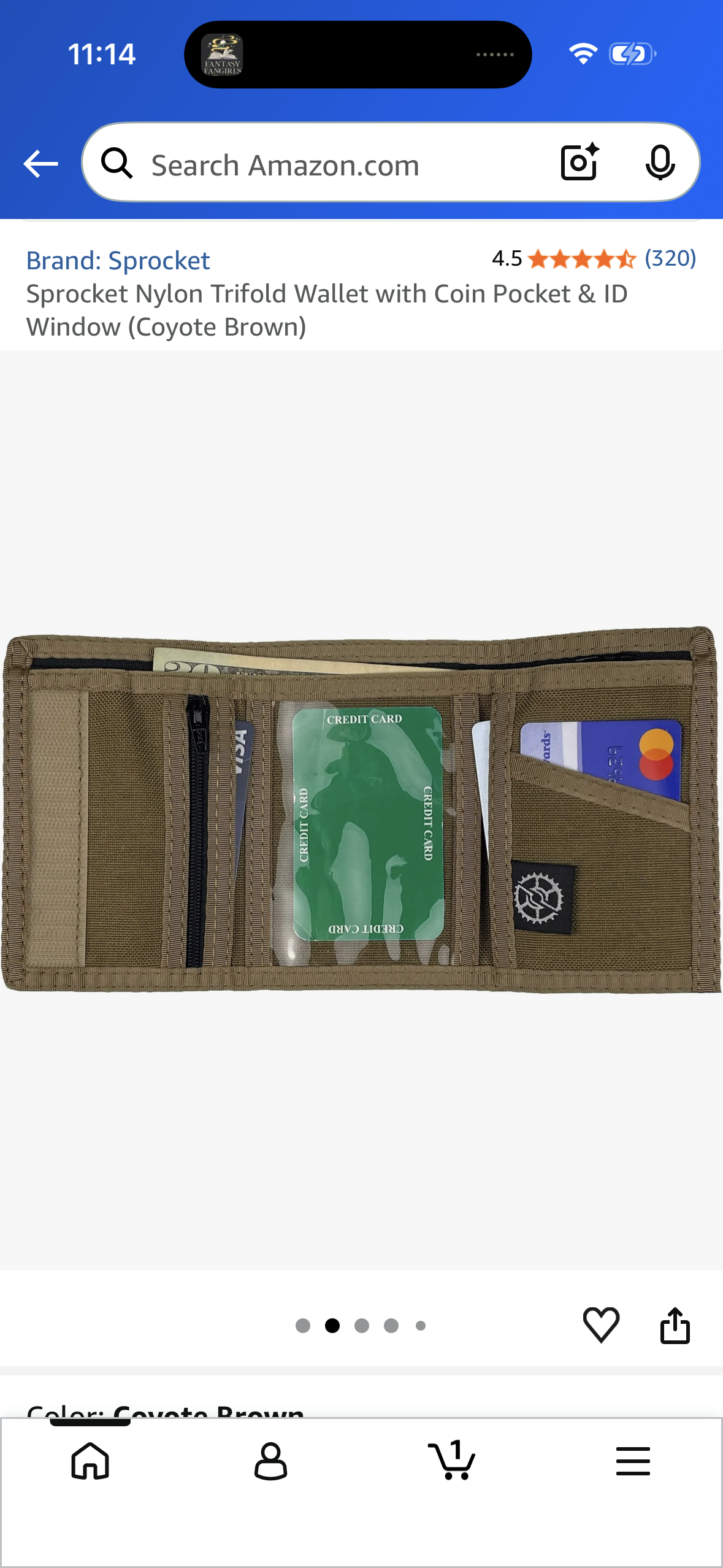 Sprocket Nylon Trifold Wallet with Coin Pocket & ID Window (Coyote Brown)