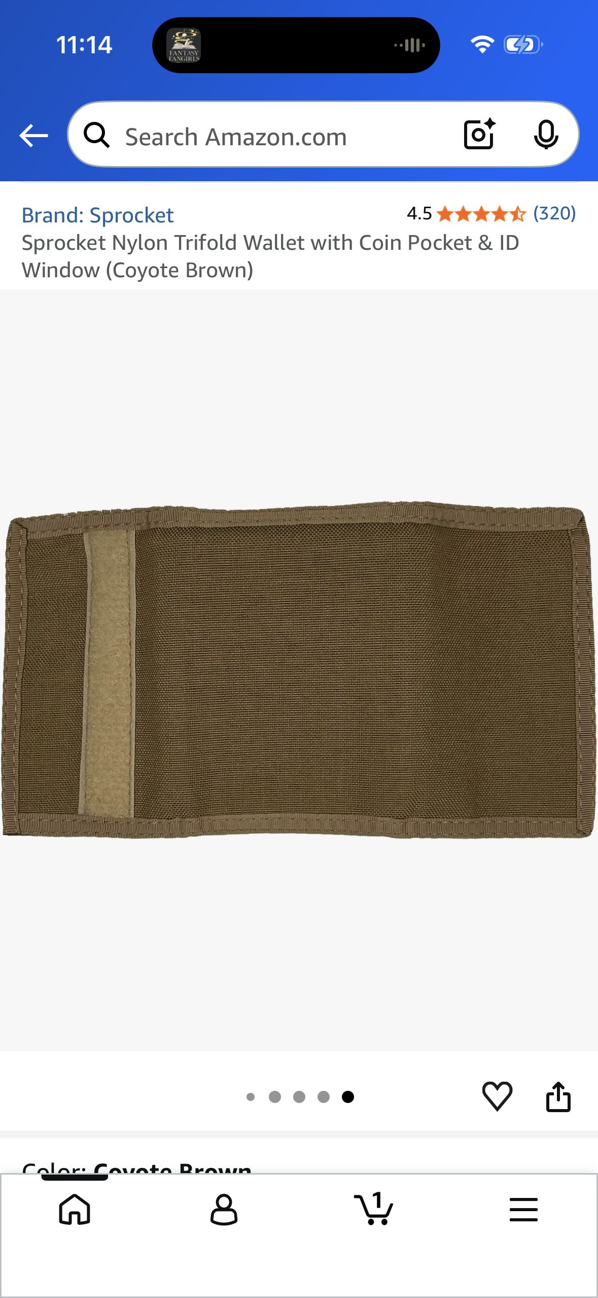Sprocket Nylon Trifold Wallet with Coin Pocket & ID Window (Coyote Brown)