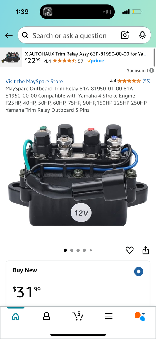 MaySpare Outboard Trim Relay 61A-81950-01-00 61A-81950-00-00 Compatible with Yamaha 4 Stroke Engine F25HP, 40HP, 50HP, 60HP, 75HP, 90HP,150HP 225HP 250HP Yamaha Trim Relay Outboard 3 Pins in