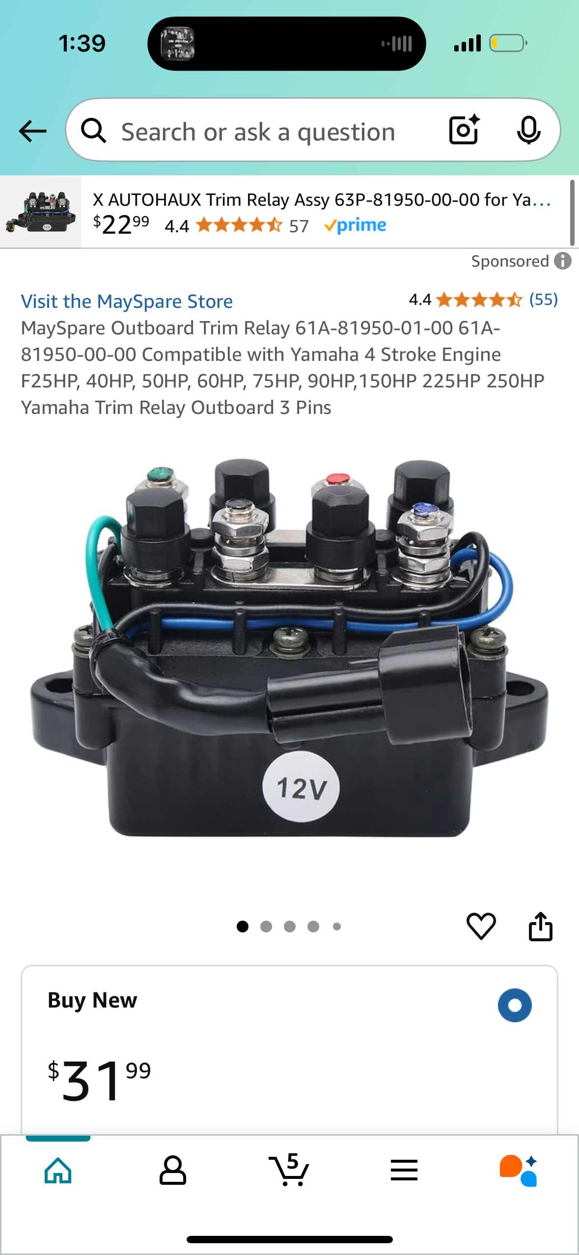 MaySpare Outboard Trim Relay 61A-81950-01-00 61A-81950-00-00 Compatible with Yamaha 4 Stroke Engine F25HP, 40HP, 50HP, 60HP, 75HP, 90HP,150HP 225HP 250HP Yamaha Trim Relay Outboard 3 Pins in