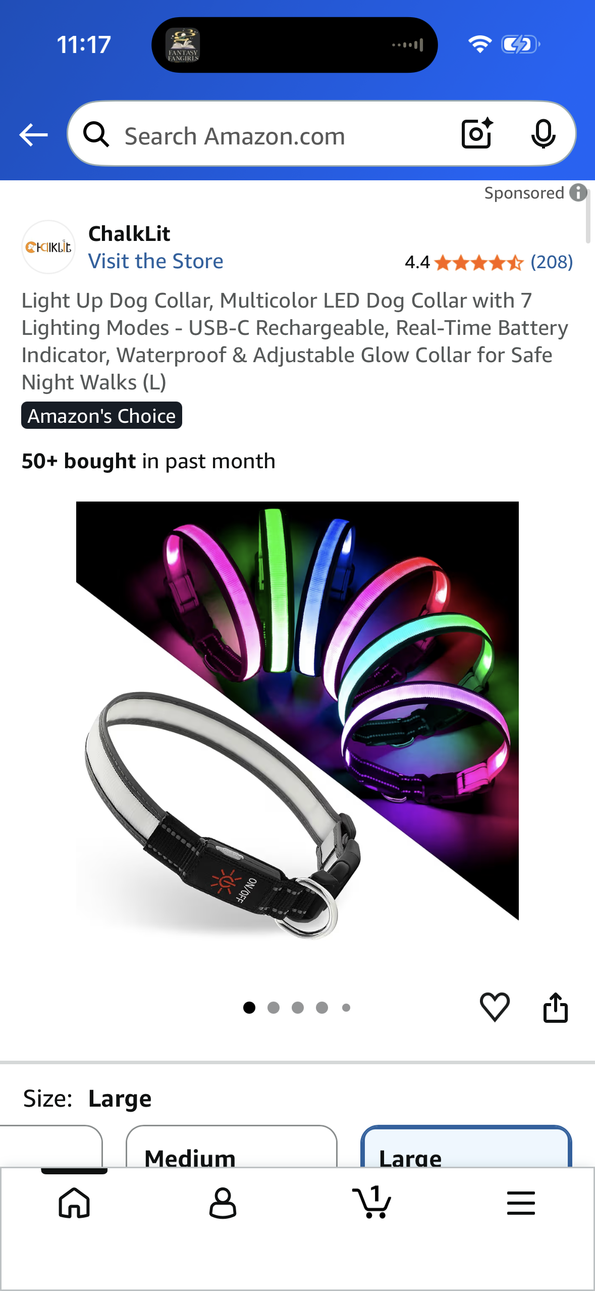 Light Up Dog Collar, Multicolor LED Dog Collar with 7 Lighting Modes - USB-C Rechargeable, Real-Time Battery Indicator, Waterproof & Adjustable Glow Collar for Safe Night Walks (Size Large)