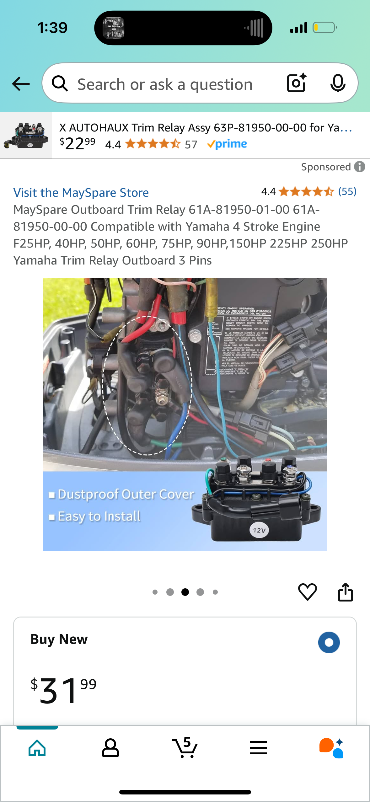 MaySpare Outboard Trim Relay 61A-81950-01-00 61A-81950-00-00 Compatible with Yamaha 4 Stroke Engine F25HP, 40HP, 50HP, 60HP, 75HP, 90HP,150HP 225HP 250HP Yamaha Trim Relay Outboard 3 Pins in