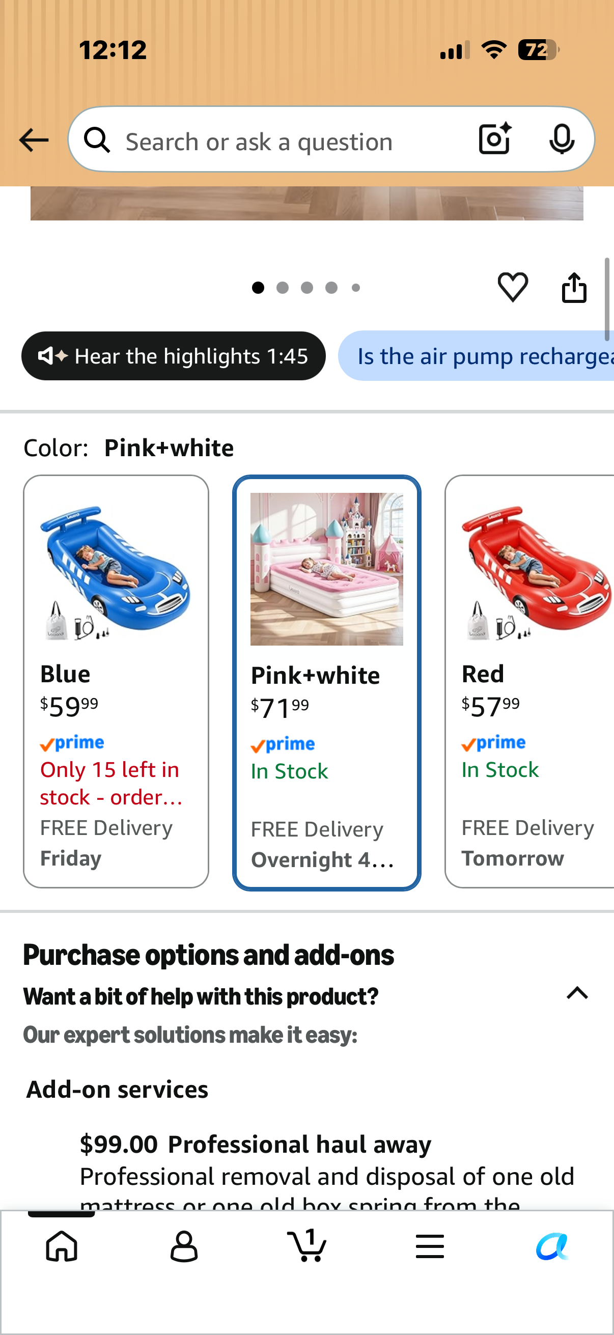 Lewondr Inflatable Kids Bed, Pink Castle Toddler Travel Bed with Electric Air Pump, Kids Blow Up Mattress with Portable Storage Bag, Kids Air Mattress Princess Toddler Bed for Home Camping Sleepovers