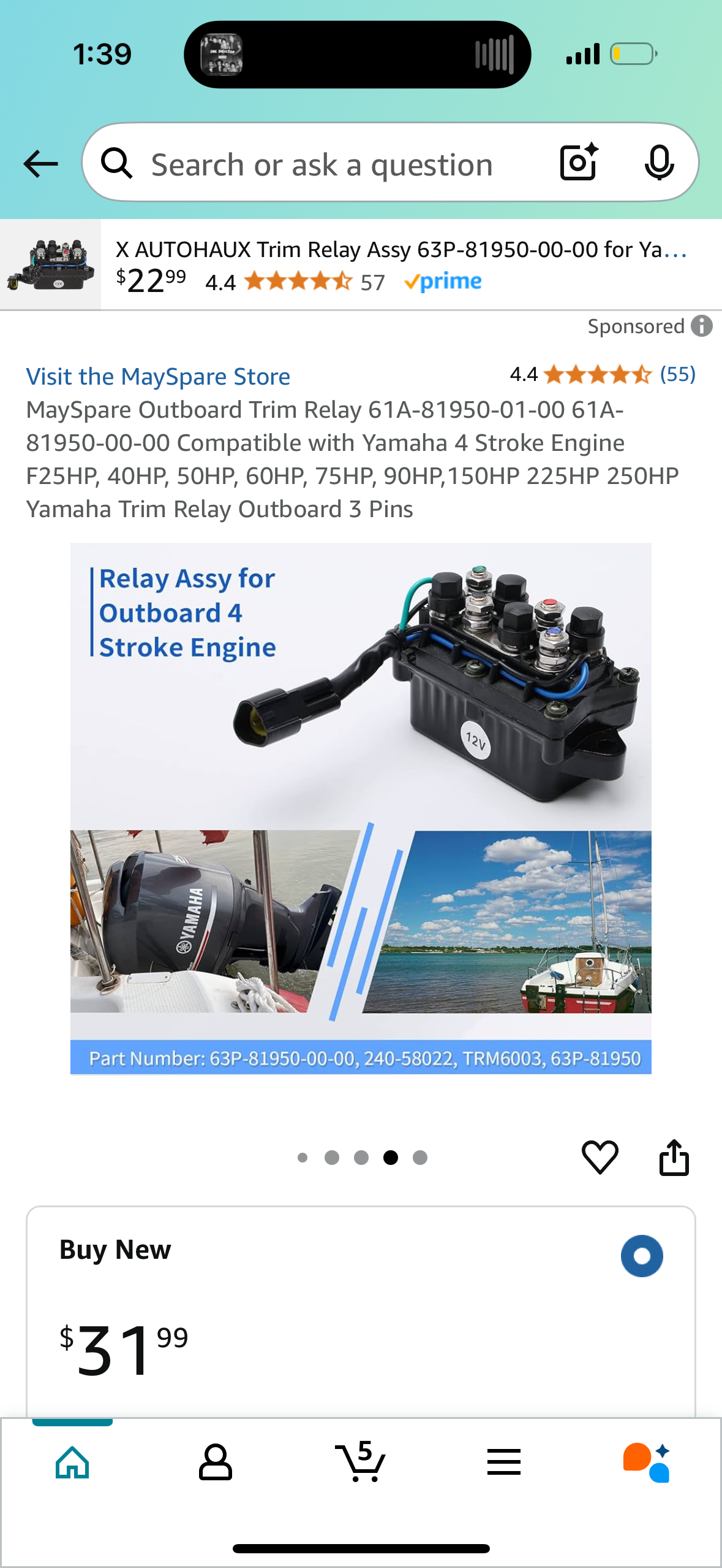 MaySpare Outboard Trim Relay 61A-81950-01-00 61A-81950-00-00 Compatible with Yamaha 4 Stroke Engine F25HP, 40HP, 50HP, 60HP, 75HP, 90HP,150HP 225HP 250HP Yamaha Trim Relay Outboard 3 Pins in
