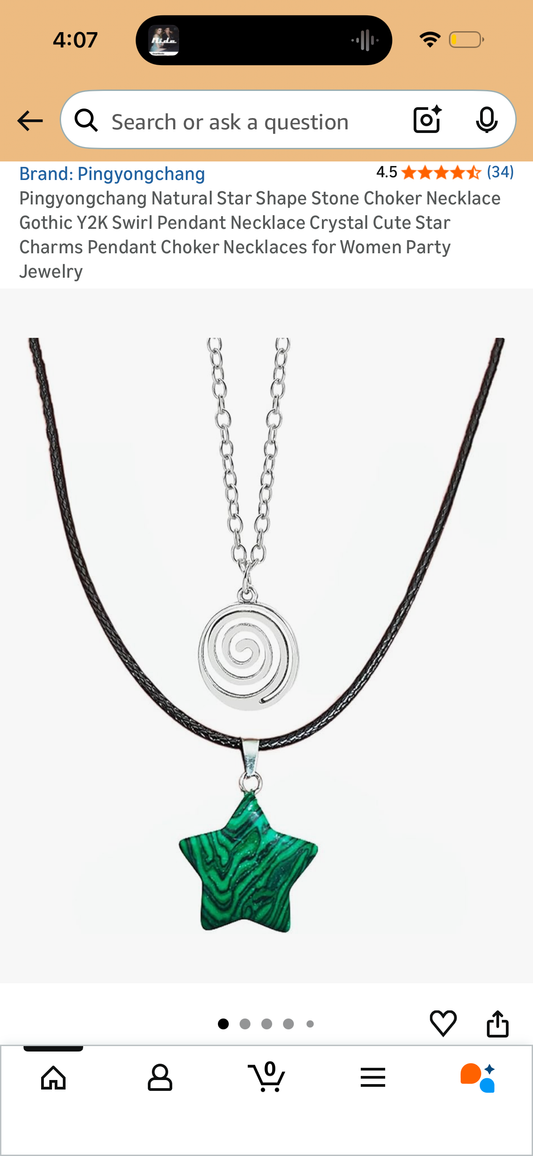 Natural Star Shape Stone Choker Necklace Gothic Y2K Swirl Pendant Necklace Crystal Cute Star Charms Pendant Choker Necklaces for Women Party Jewelry