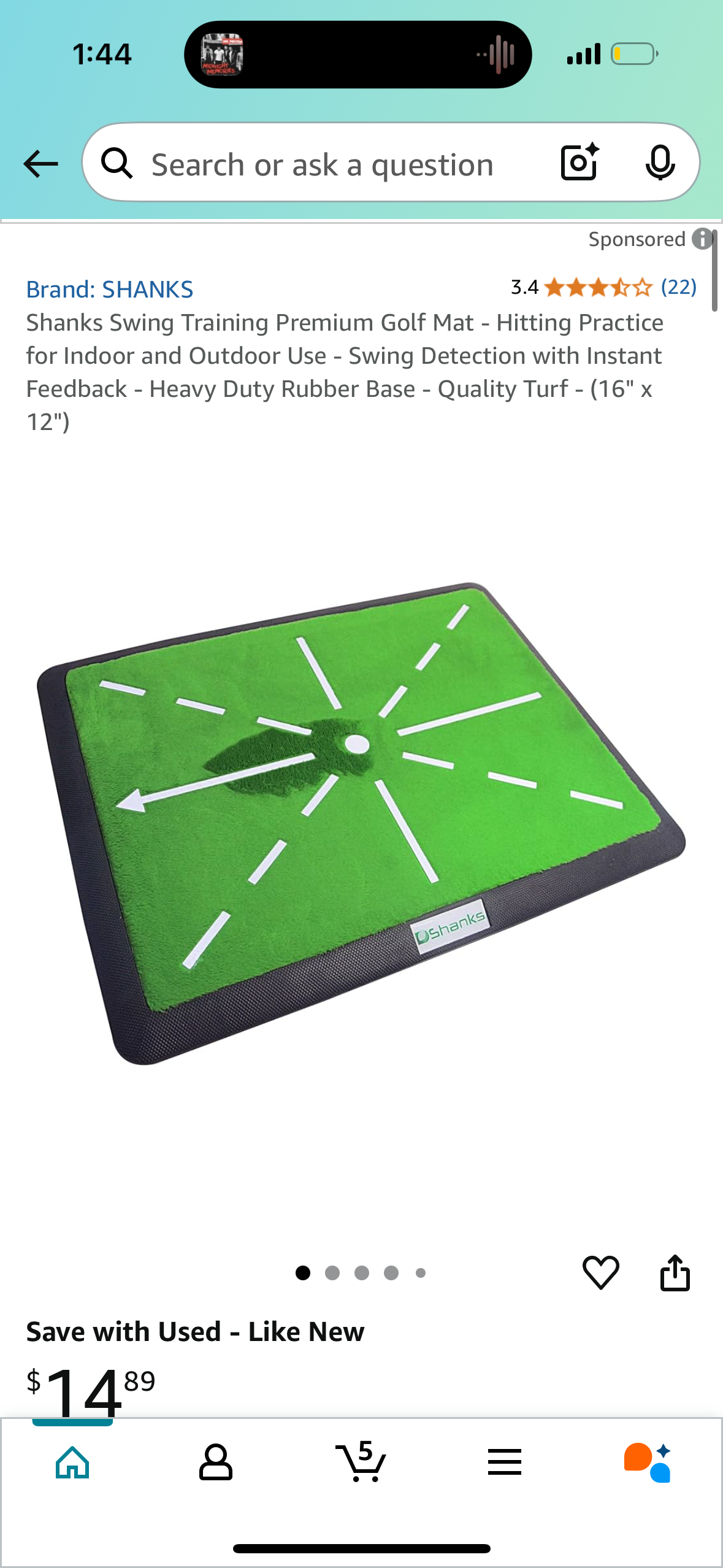 Shanks Swing Training Premium Golf Mat - Hitting Practice for Indoor and Outdoor Use - Swing Detection with Instant Feedback - Heavy Duty Rubber Base - Quality Turf - (16" x 12")