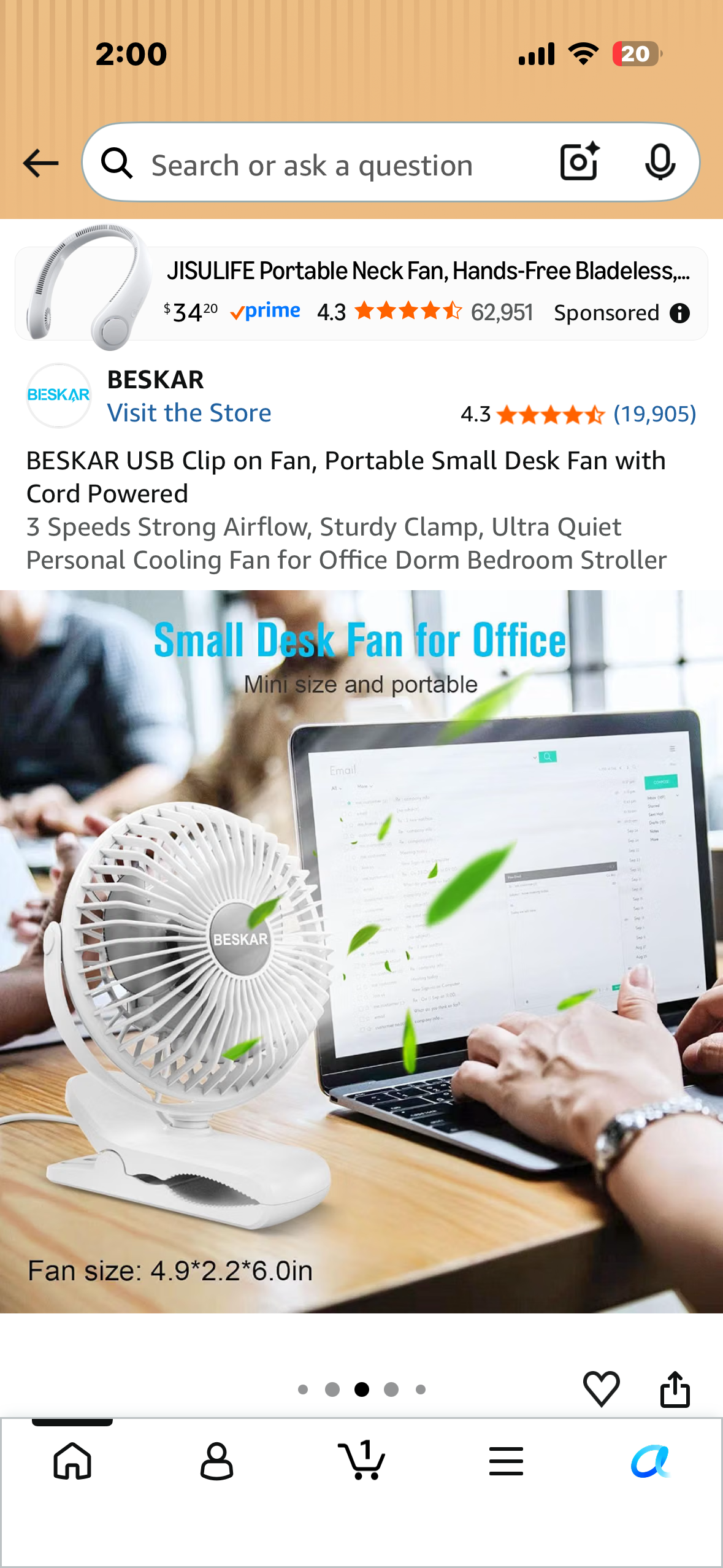 Clip on Fan, Rechargeable Portable Fan, Small Desk Fan - 10000mAh Battery Powered Fan with 4 Speed, 360° Rotation Personal Fan Suitable for Golf Cart, Bedroom, Travel and Camping