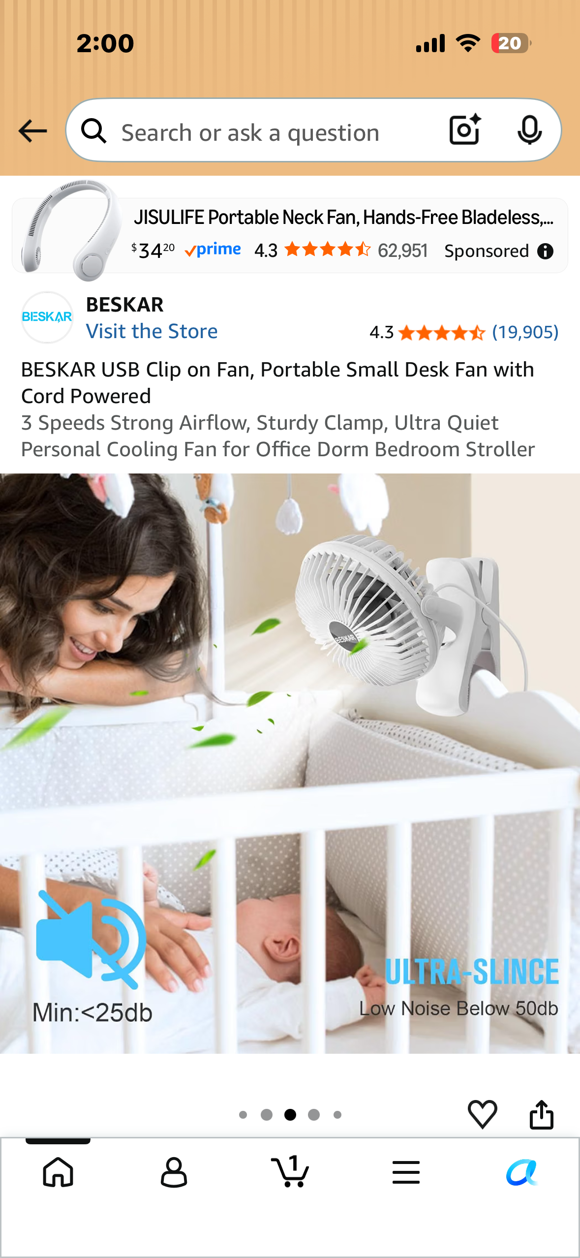 Clip on Fan, Rechargeable Portable Fan, Small Desk Fan - 10000mAh Battery Powered Fan with 4 Speed, 360° Rotation Personal Fan Suitable for Golf Cart, Bedroom, Travel and Camping