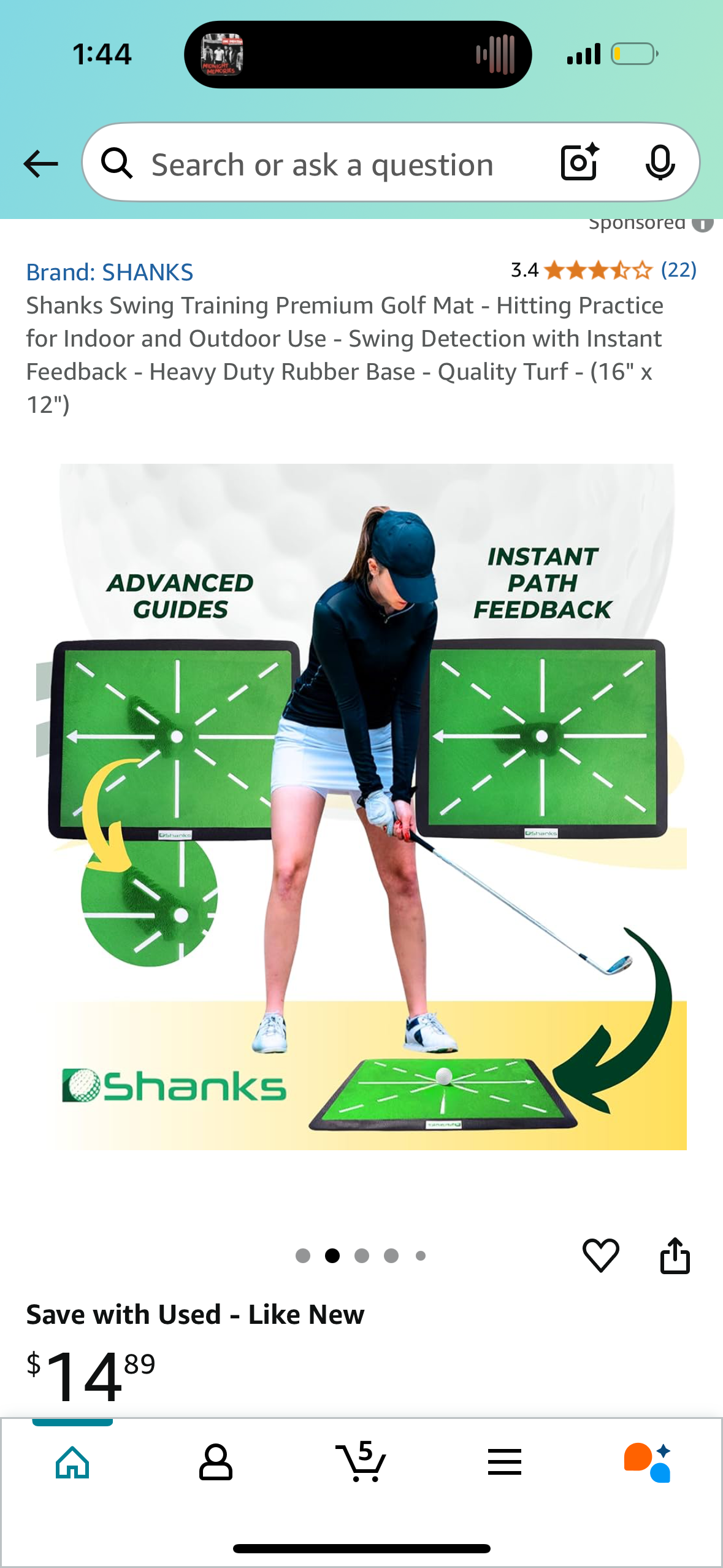 Shanks Swing Training Premium Golf Mat - Hitting Practice for Indoor and Outdoor Use - Swing Detection with Instant Feedback - Heavy Duty Rubber Base - Quality Turf - (16" x 12")