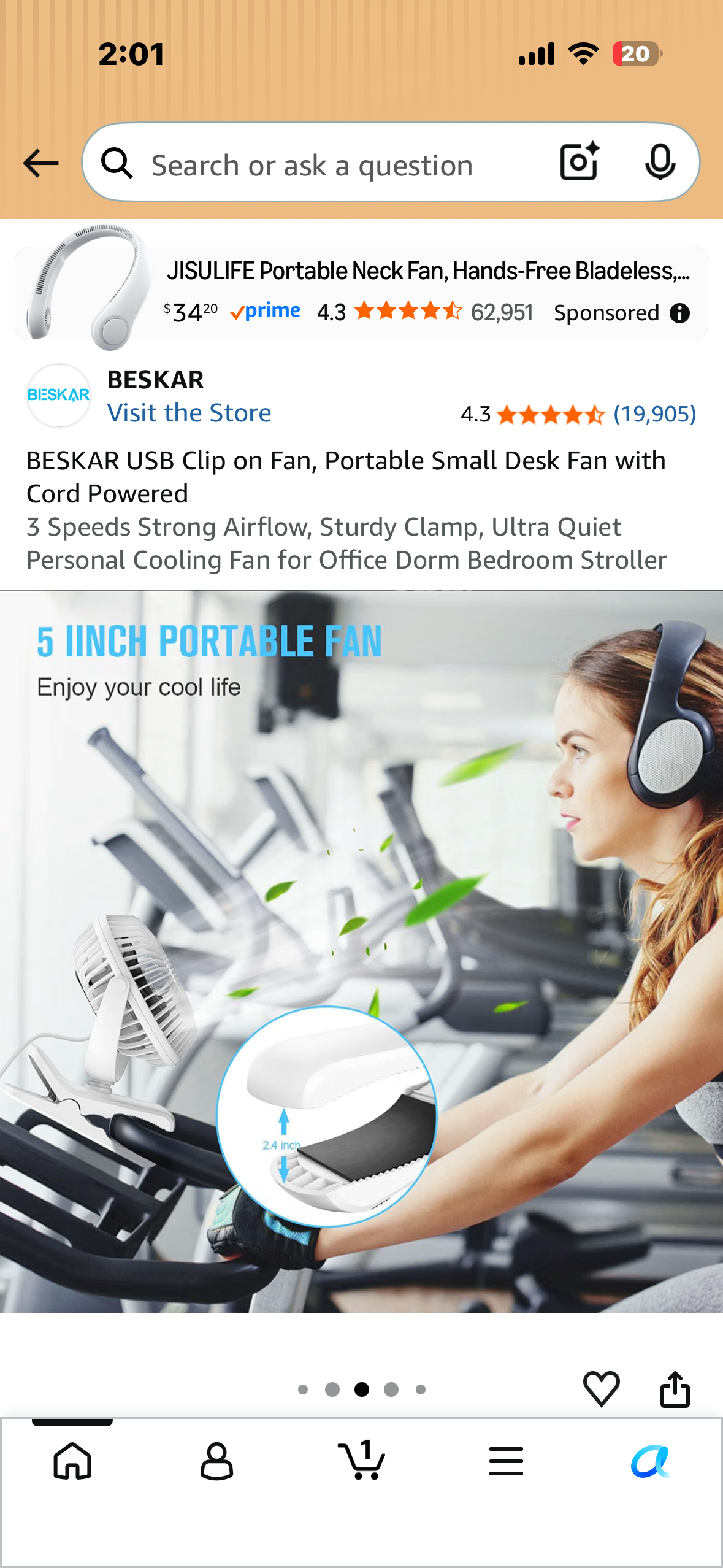 Clip on Fan, Rechargeable Portable Fan, Small Desk Fan - 10000mAh Battery Powered Fan with 4 Speed, 360° Rotation Personal Fan Suitable for Golf Cart, Bedroom, Travel and Camping