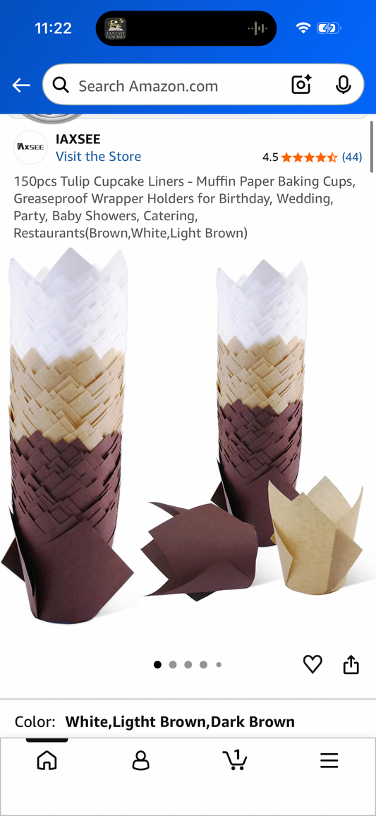Wpxmer 150 Pieces Tulip Baking Paper Cups Cupcake Muffin Liners Baking Cup Holder for Party, Weddings Brown Natural and White Color