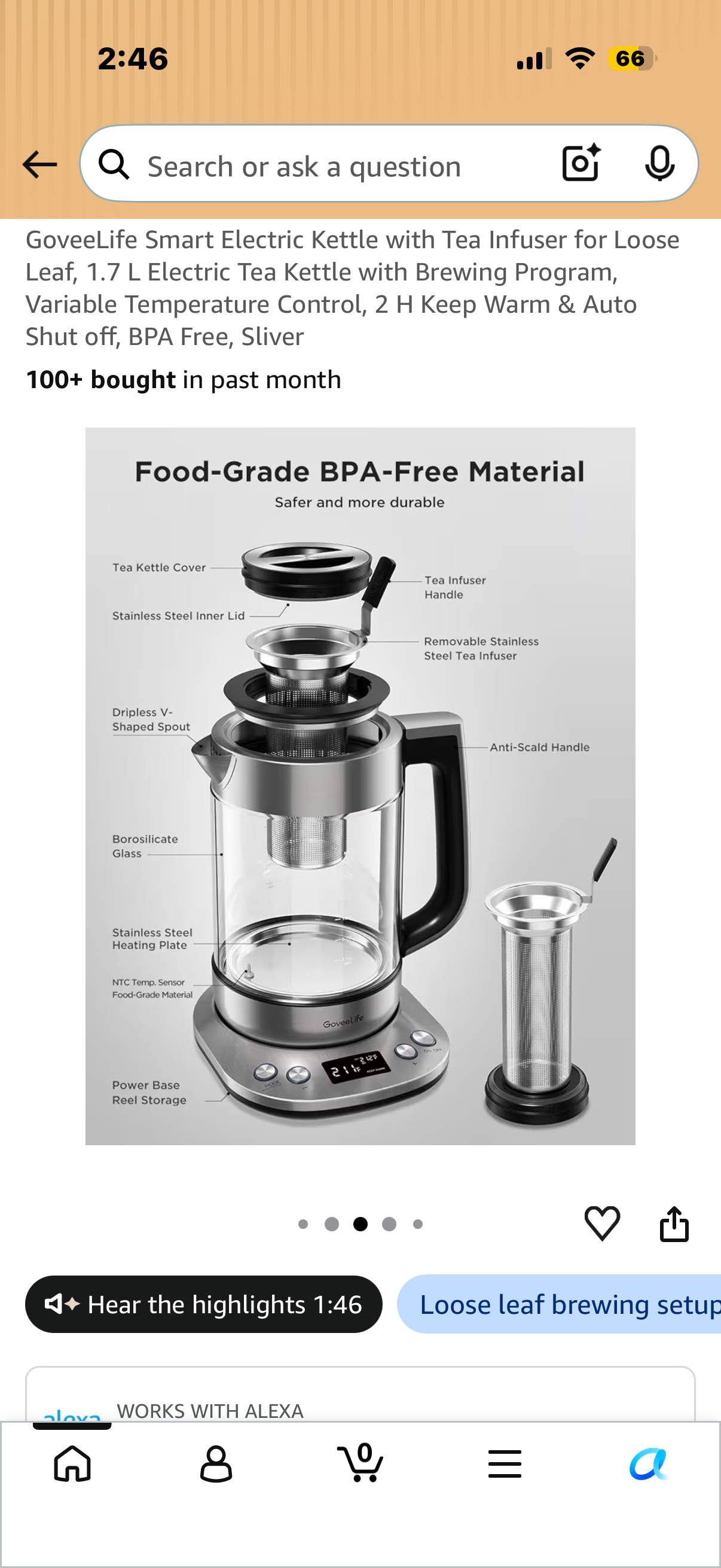 GoveeLife Smart Electric Kettle with Tea Infuser for Loose Leaf, 1.7 L Electric Tea Kettle with Brewing Program, Variable Temperature Control, 2 H Keep Warm & Auto Shut off, BPA Free