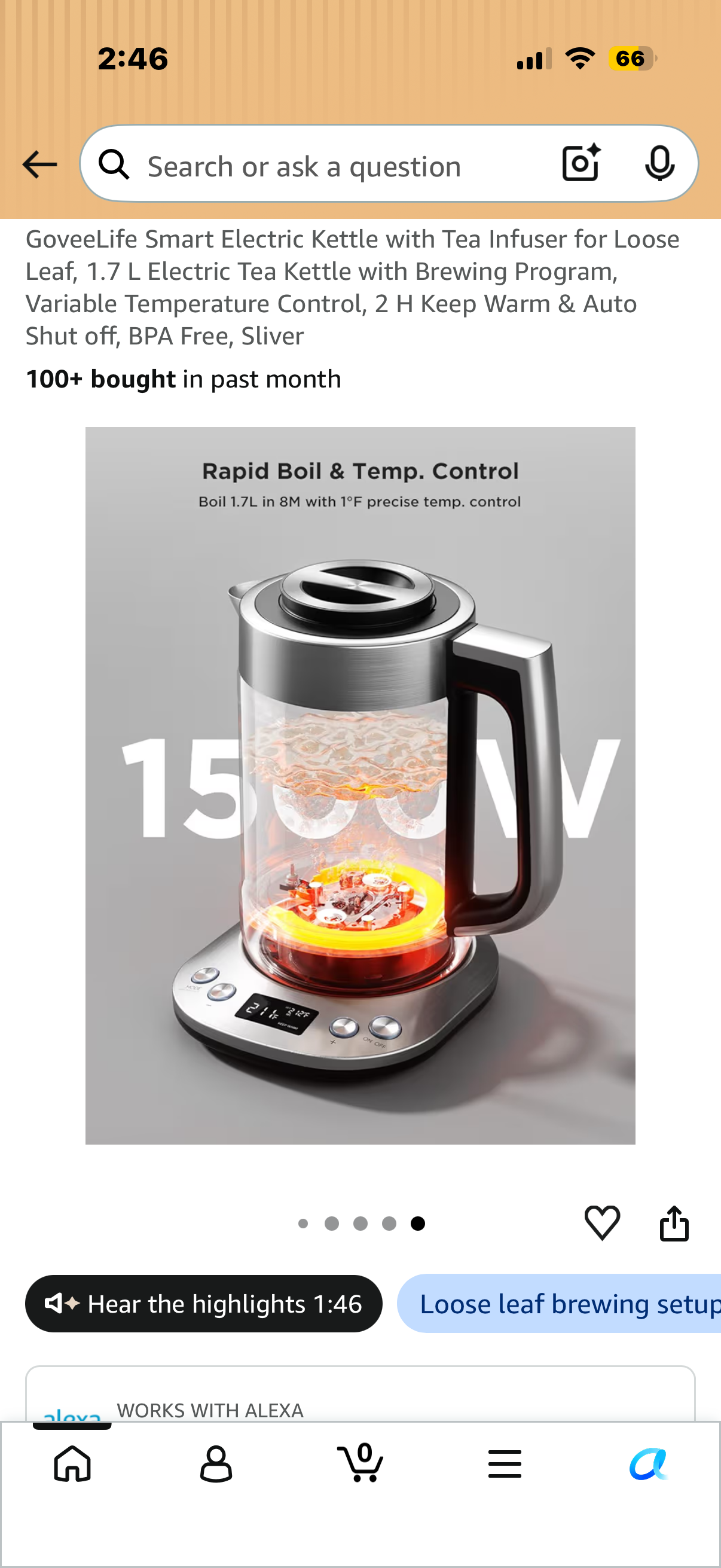 GoveeLife Smart Electric Kettle with Tea Infuser for Loose Leaf, 1.7 L Electric Tea Kettle with Brewing Program, Variable Temperature Control, 2 H Keep Warm & Auto Shut off, BPA Free