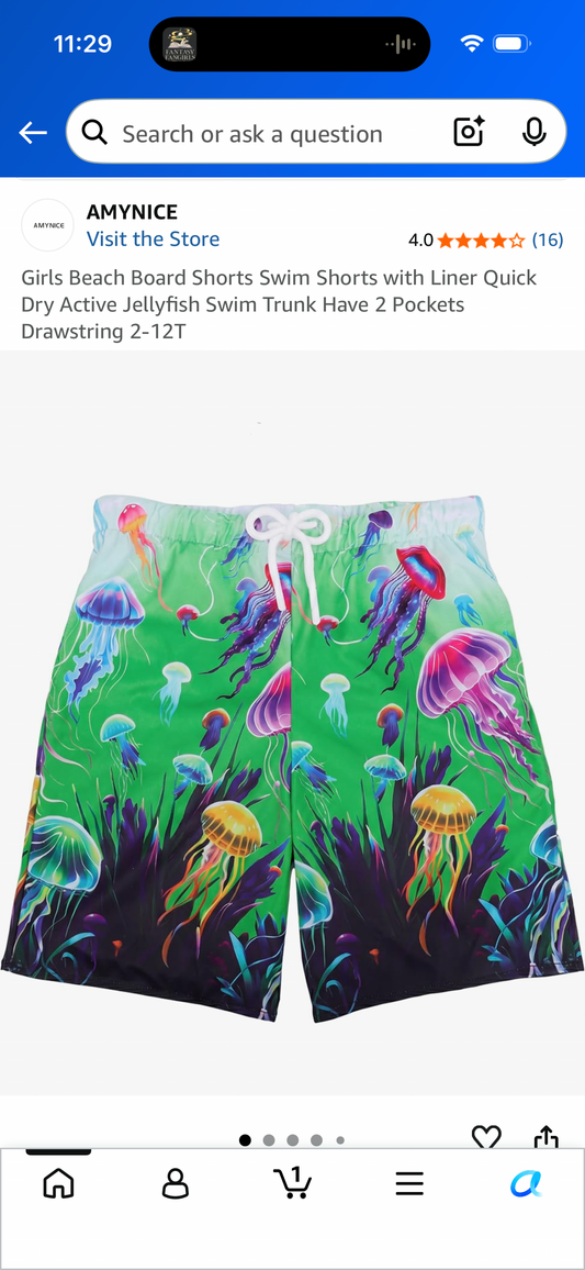 Girls Beach Board Shorts Swim Shorts with Liner Quick Dry Active Jellyfish Swim Trunk Have 2 Pockets Drawstring (Size 3T)