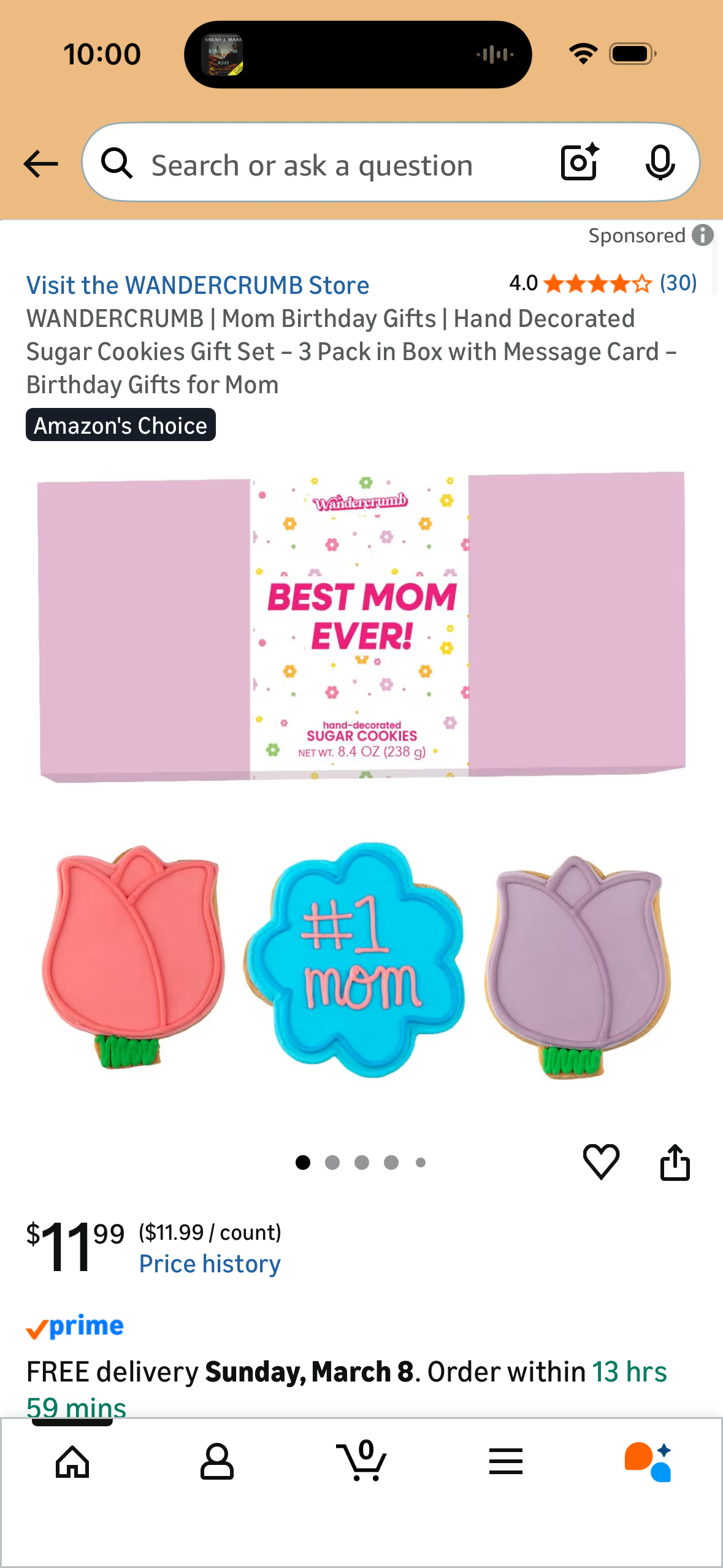 WANDERCRUMB | Mom Birthday Gifts | Hand Decorated Sugar Cookies Gift Set – 3 Pack in Box with Message Card – Birthday Gifts for Mom
