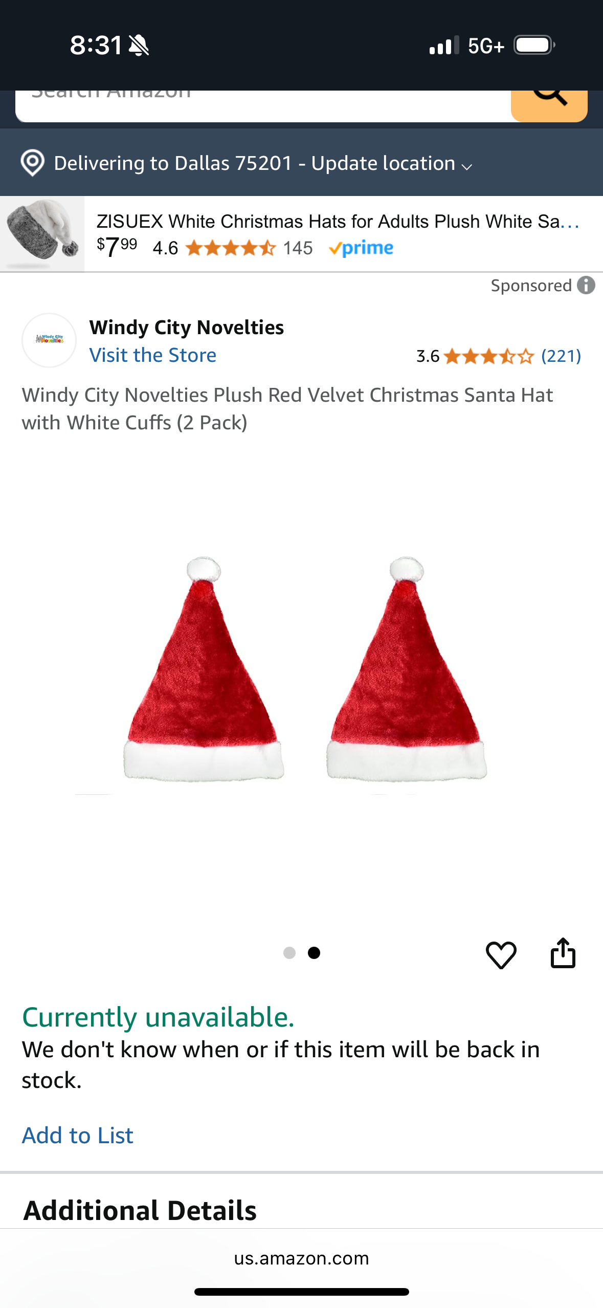 Windy City Novelties Plush Red Velvet Christmas Santa Hat with White Cuffs (2 Pack)