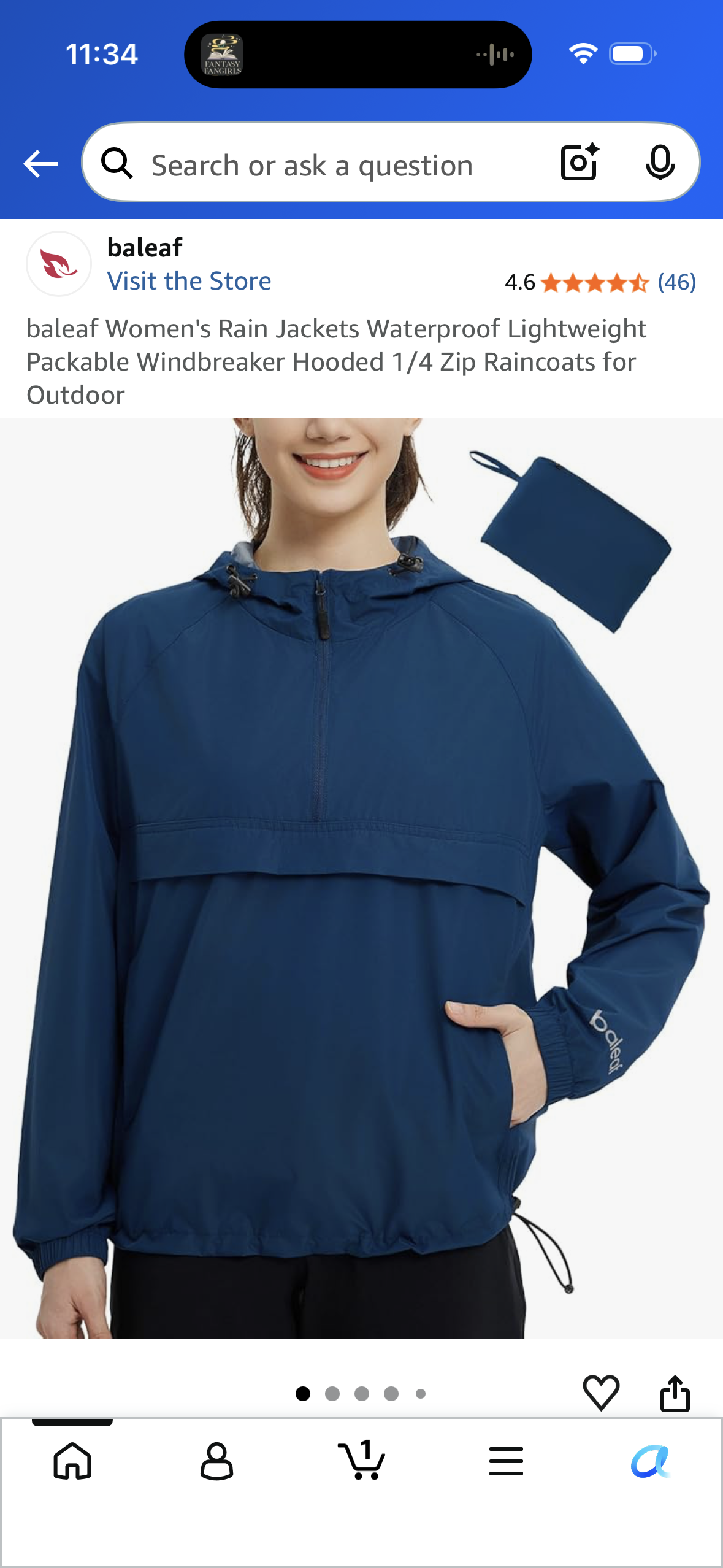 baleaf Women's Rain Jackets Waterproof Lightweight Packable Windbreaker Hooded 1/4 Zip Raincoats for Outdoor (Size Medium)