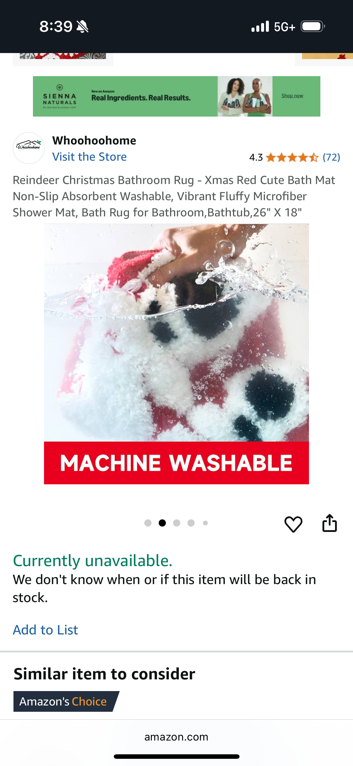Reindeer Christmas Bathroom Rug - Xmas Red Cute Bath Mat Non-Slip Absorbent Washable, Vibrant Fluffy Microfiber Shower Mat, Bath Rug for Bathroom,Bathtub,26" X 18"