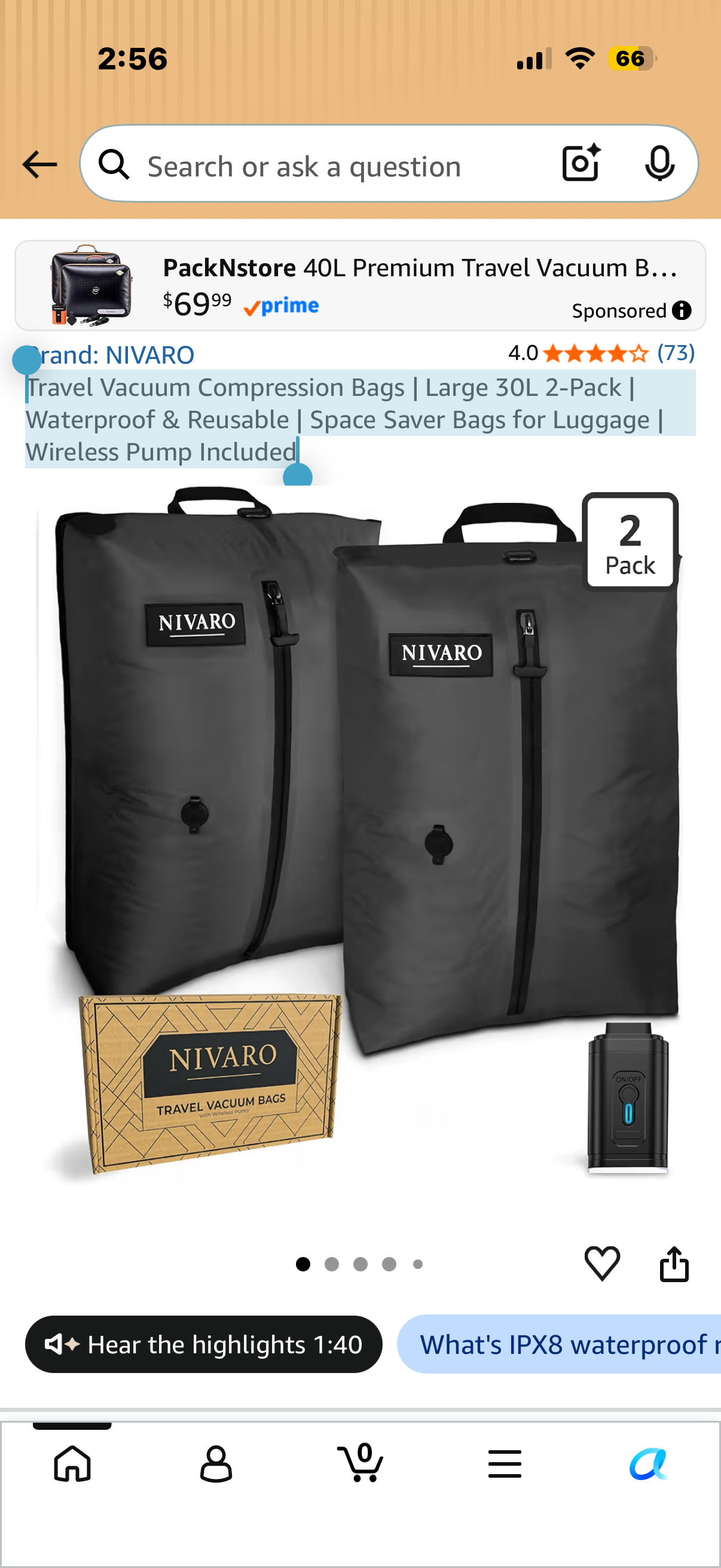 Travel Vacuum Compression Bags | Large 30L 2-Pack | Waterproof & Reusable | Space Saver Bags for Luggage | Wireless Pump Included