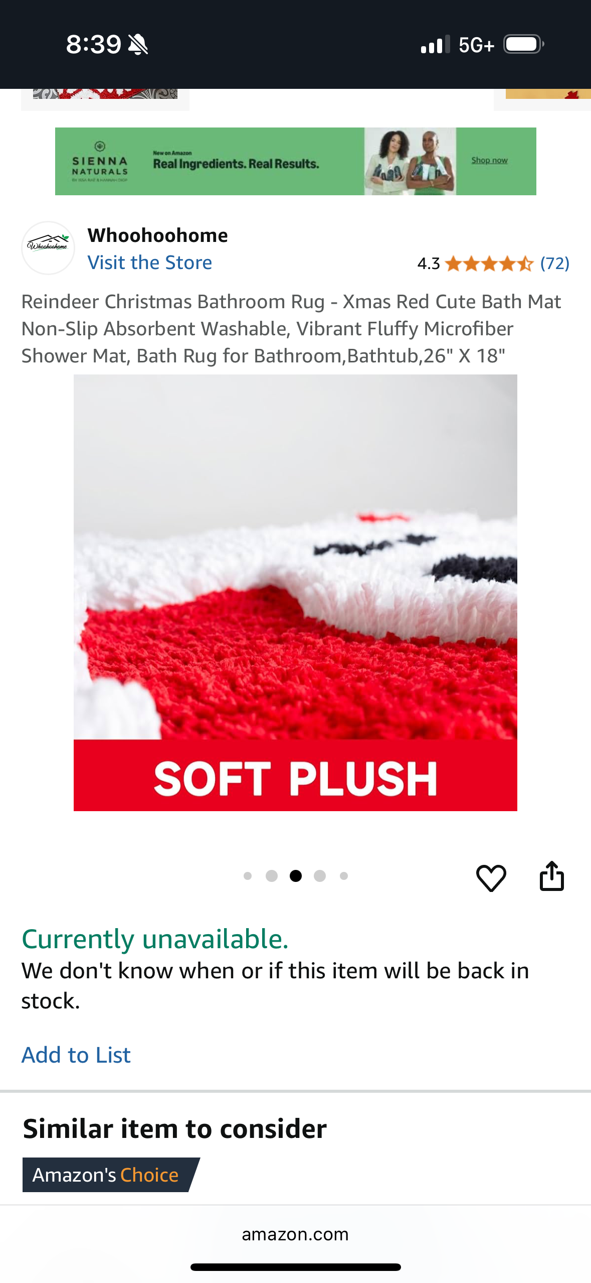 Reindeer Christmas Bathroom Rug - Xmas Red Cute Bath Mat Non-Slip Absorbent Washable, Vibrant Fluffy Microfiber Shower Mat, Bath Rug for Bathroom,Bathtub,26" X 18"
