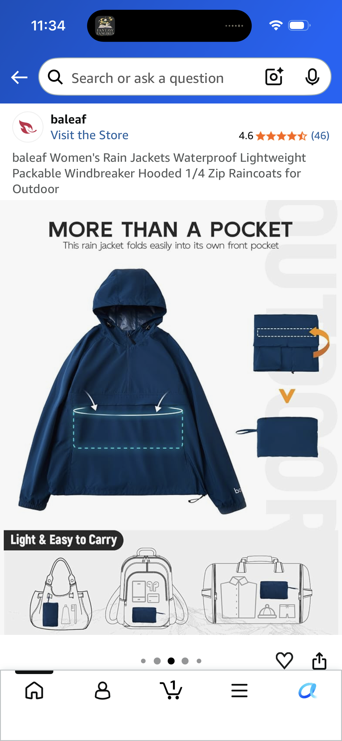 baleaf Women's Rain Jackets Waterproof Lightweight Packable Windbreaker Hooded 1/4 Zip Raincoats for Outdoor (Size Medium)