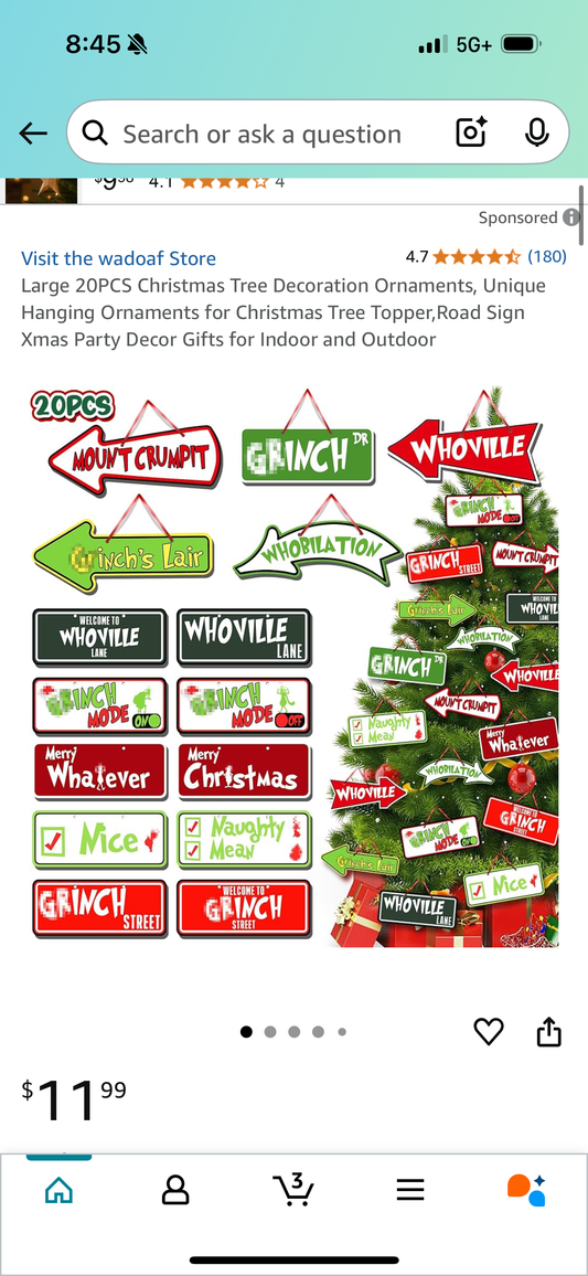 Large 20PCS Christmas Tree Decoration Ornaments, Unique Hanging Ornaments for Christmas Tree Topper,Road Sign Xmas Party Decor Gifts for Indoor and Outdoor