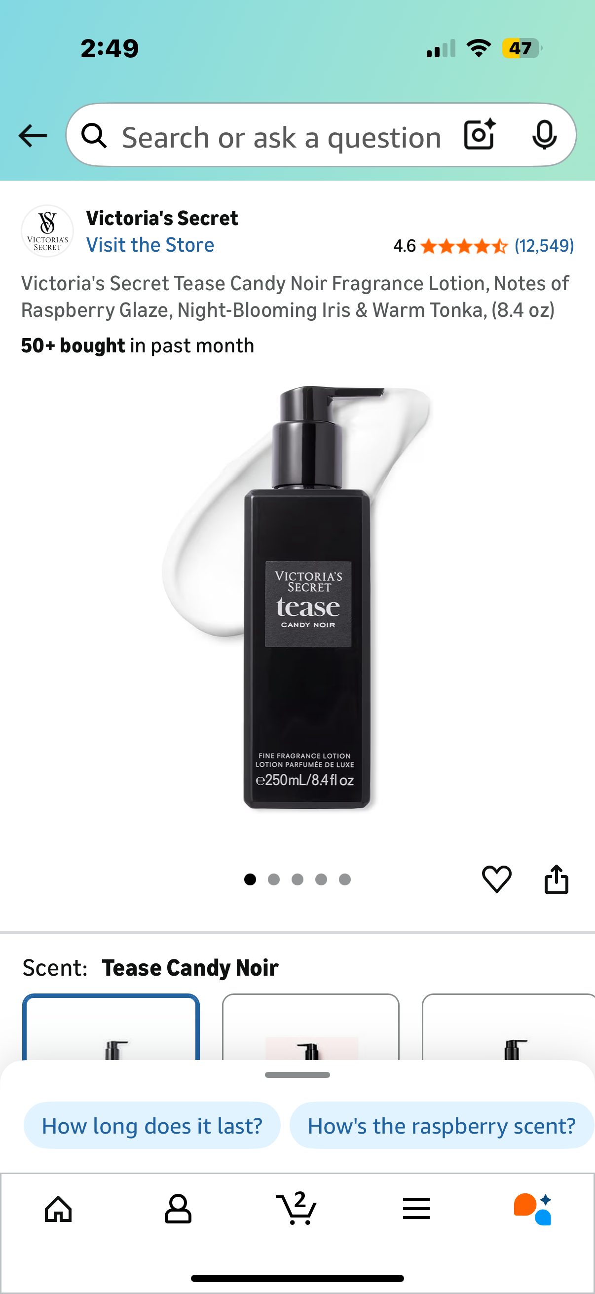 Set of 2 Victoria's Secret Tease Candy Noir Fragrance Lotion, Notes of Raspberry      Glaze, Night-Blooming Iris & Warm Tonka, (8.4oz AND Victoria's Secret Fragrance Mist 2.5 Oz Travel Size