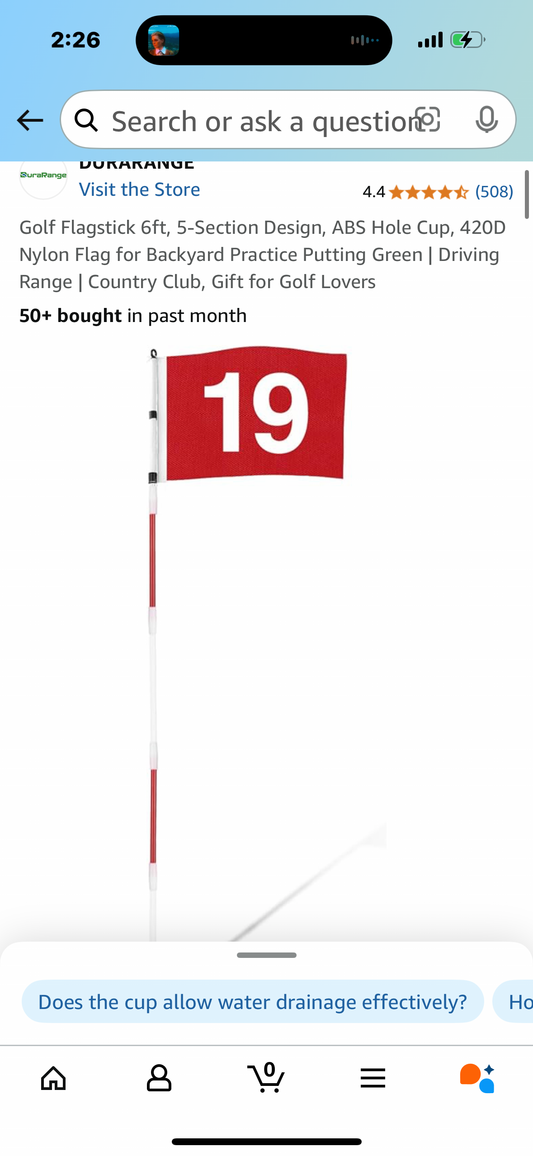 Golf Flagstick 6ft, 5-Section Design, ABS Hole Cup, 420D Nylon Flag for Backyard Practice Putting Green | Driving Range | Country Club, Gift for Golf Lovers