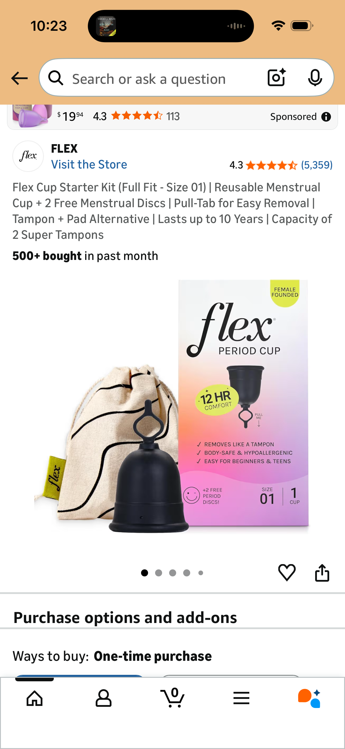 Flex Cup Starter Kit (Full Fit - Size 01) | Reusable Menstrual Cup + 2 Free Menstrual Discs | Pull-Tab for Easy Removal | Tampon + Pad Alternative | Lasts up to 10 Years | Capacity of 2 Super Tampons