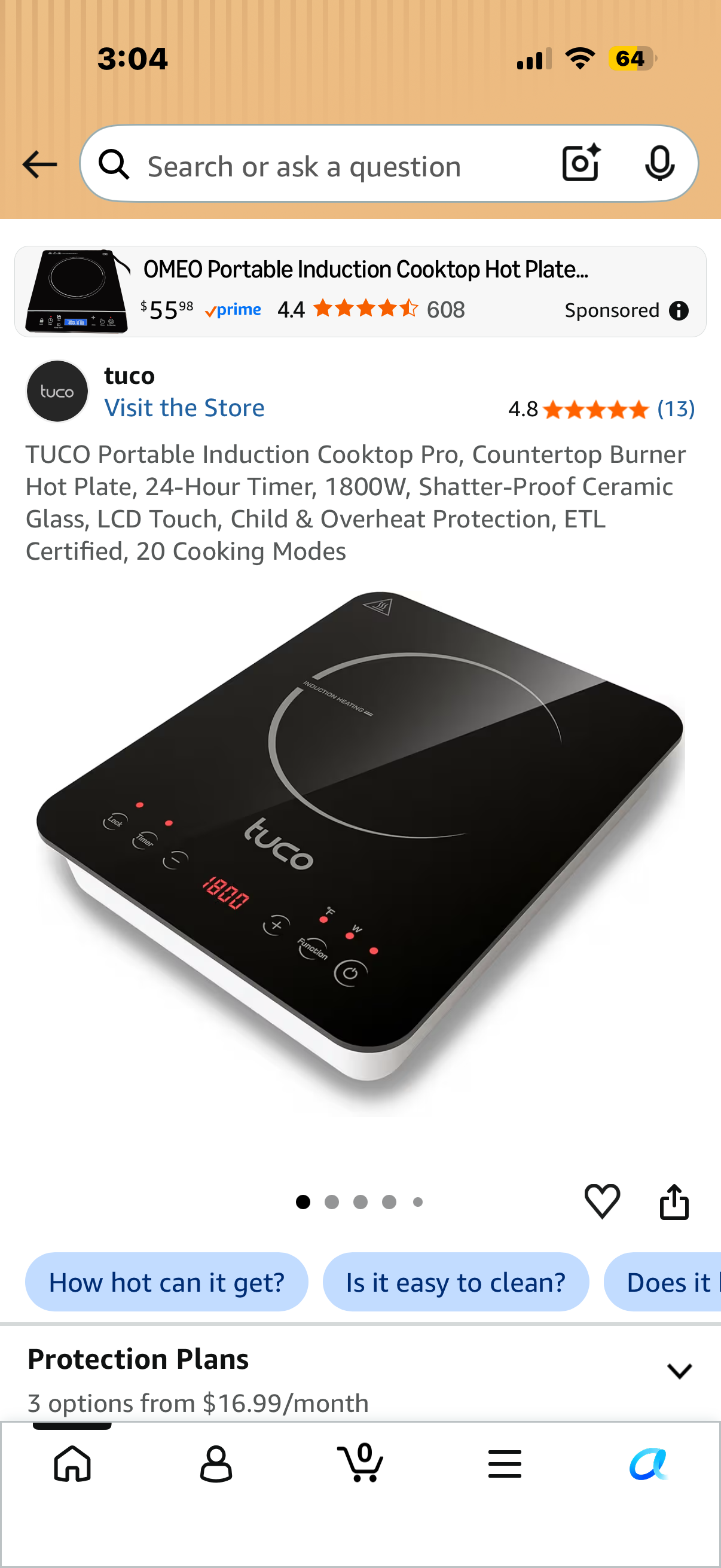 TUCO Portable Induction Cooktop Pro, Countertop Burner Hot Plate, 24-Hour Timer, 1800W, Shatter-Proof Ceramic Glass, LCD Touch, Child & Overheat Protection, ETL Certified, 20 Cooking Modes