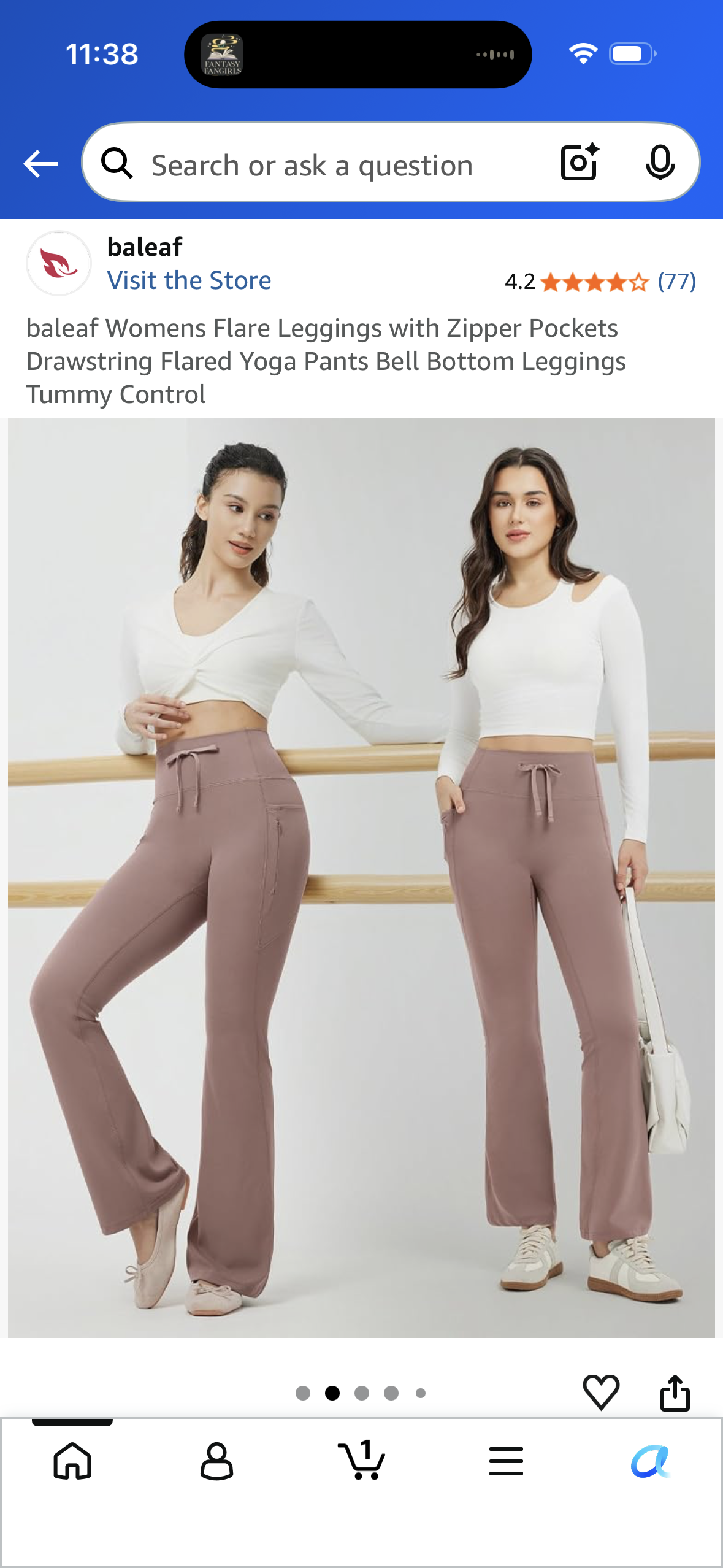 baleaf Womens Flare Leggings with Zipper Pockets Drawstring Flared Yoga Pants Bell Bottom Leggings Tummy Control (Size Large)