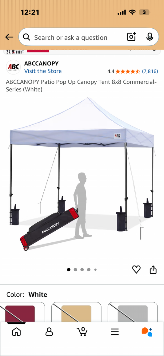 ABCCANOPY Patio Pop Up Canopy Tent 8x8 Commercial-Series (White) (CP3)
